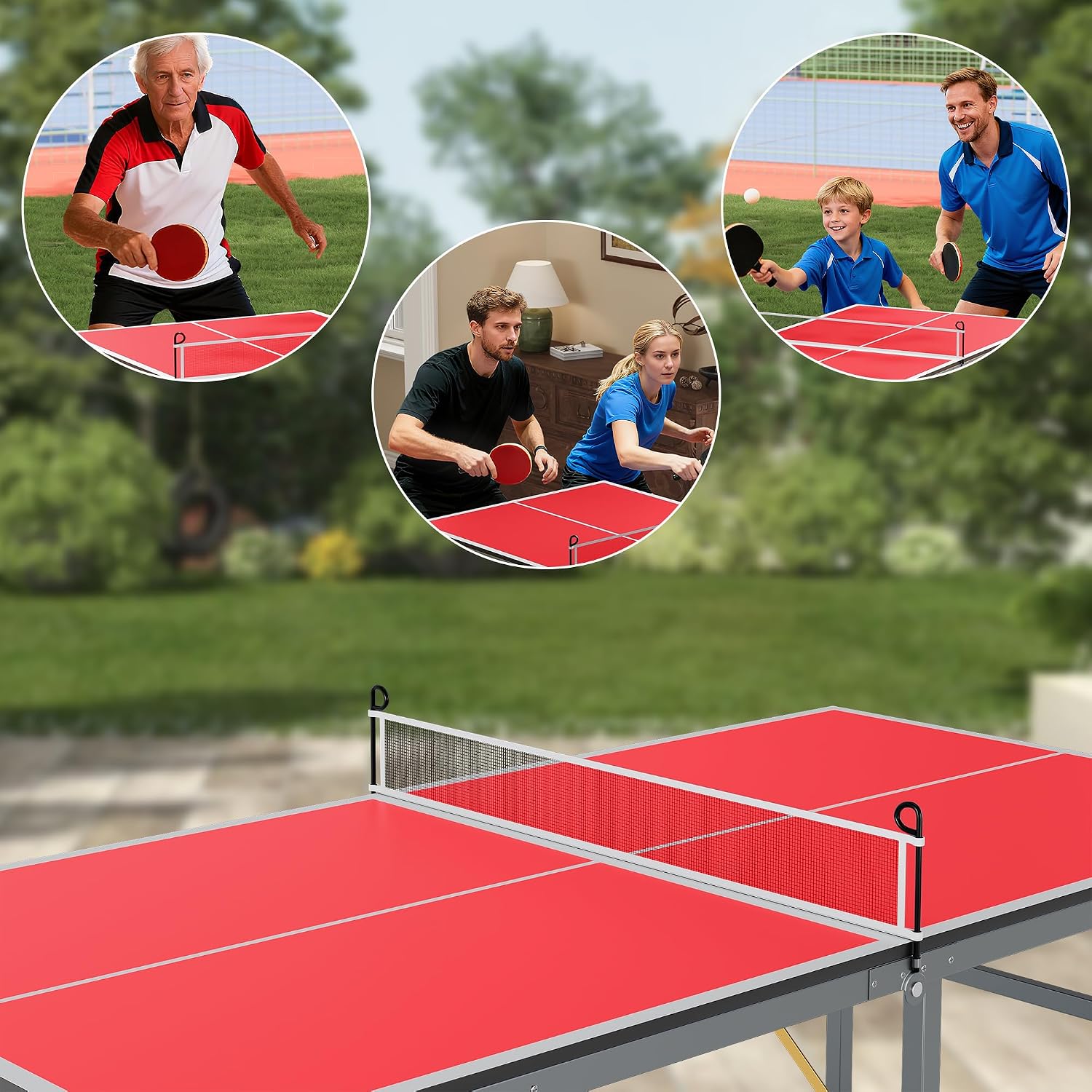 GarveeLife Professional Outdoor Table Tennis Tables,6x3FT Indoor/Outdoor Portable Ping Pong Table Game with Net for Adults/Teens,2 Table Tennis Paddles and 3 Balls