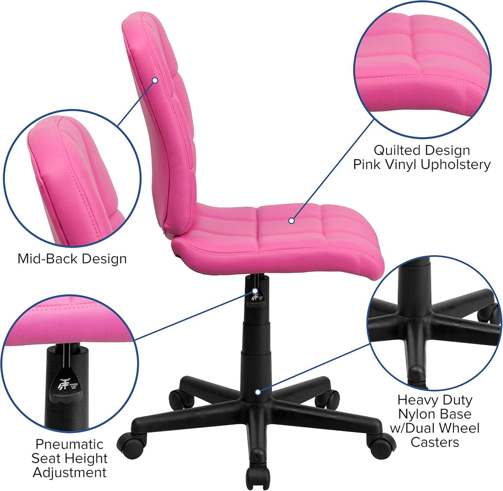 Flash Furniture Clayton Mid-Back Pink Quilted Vinyl Swivel Task Office Chair