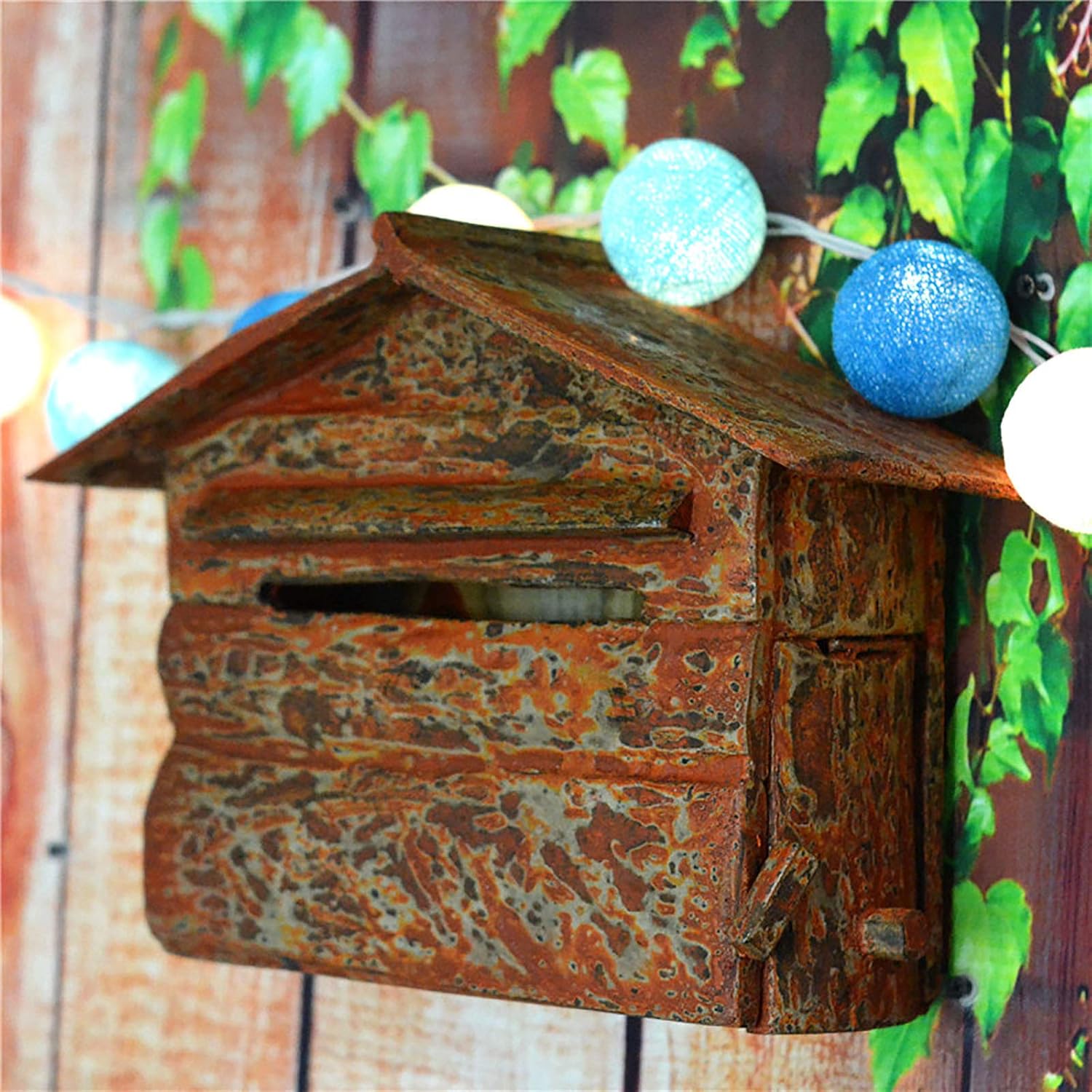 Vintage Wooden Outside Wall Mount Post Box Mailbox Letterbox Photography Props Mural Wedding Bar Cafe Window Display 40x26x14cm
