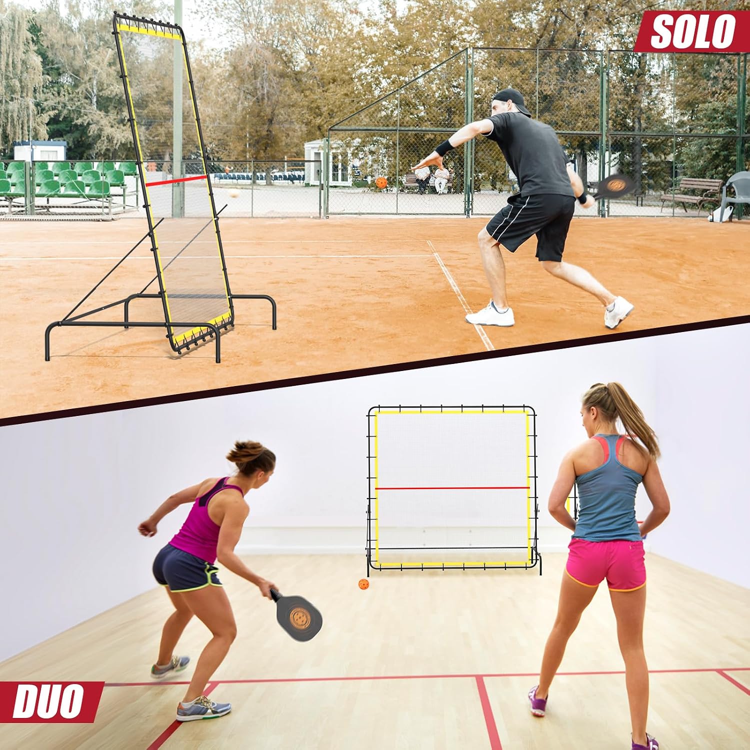 Pickleball Rebounder Net 6.5x6.5ft Portable Tennis Practice Wall Rebound Net Adjustable Tilt, Sport Training Equipment Bounce Back Net, for Court Backyard and Indoor & Outdoor