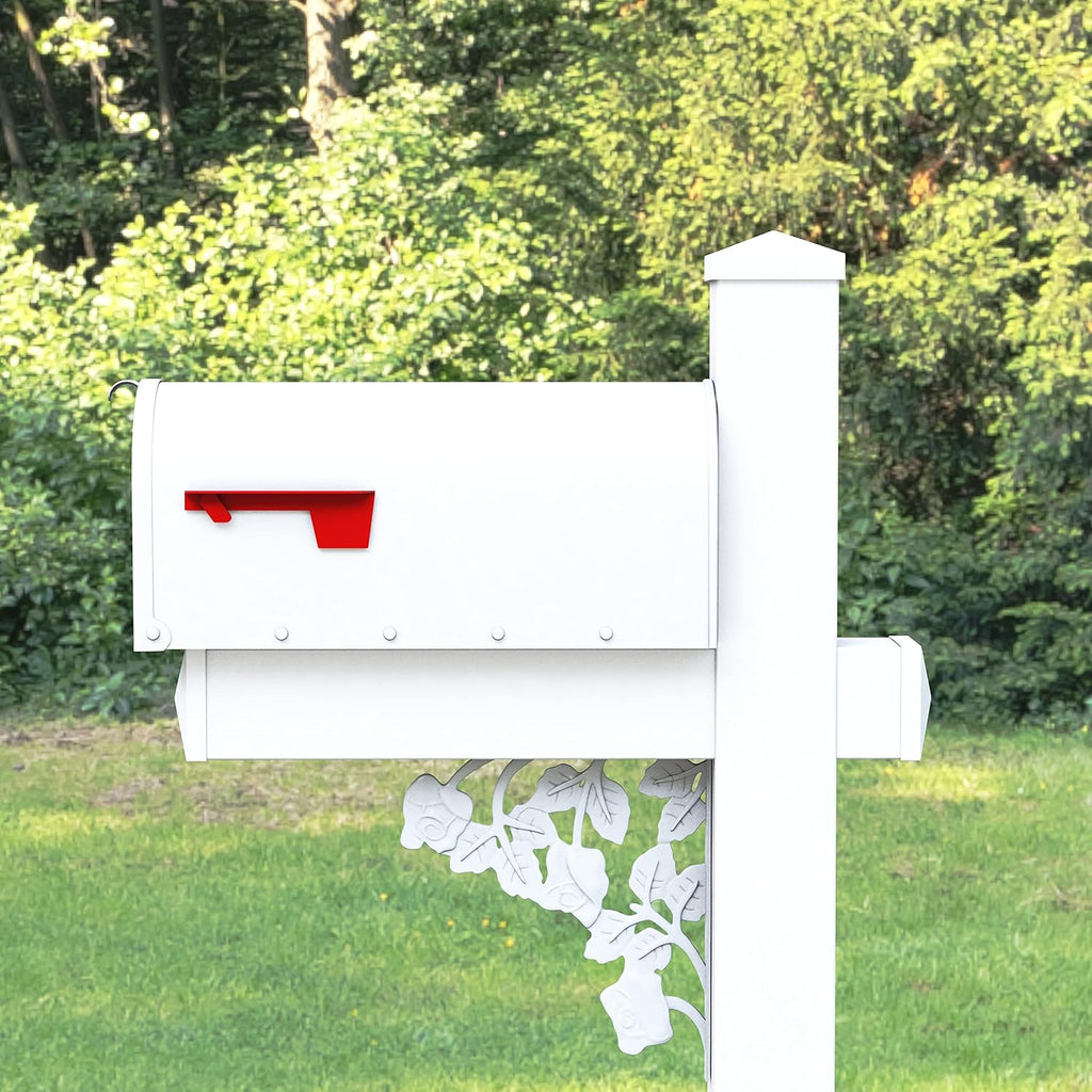 4Ever Products The Coolidge Vinyl/PVC Mailbox Post (Includes Mailbox) Complete Decorative Curbside Mailbox System with Classic Traditional Style (White Mailbox)