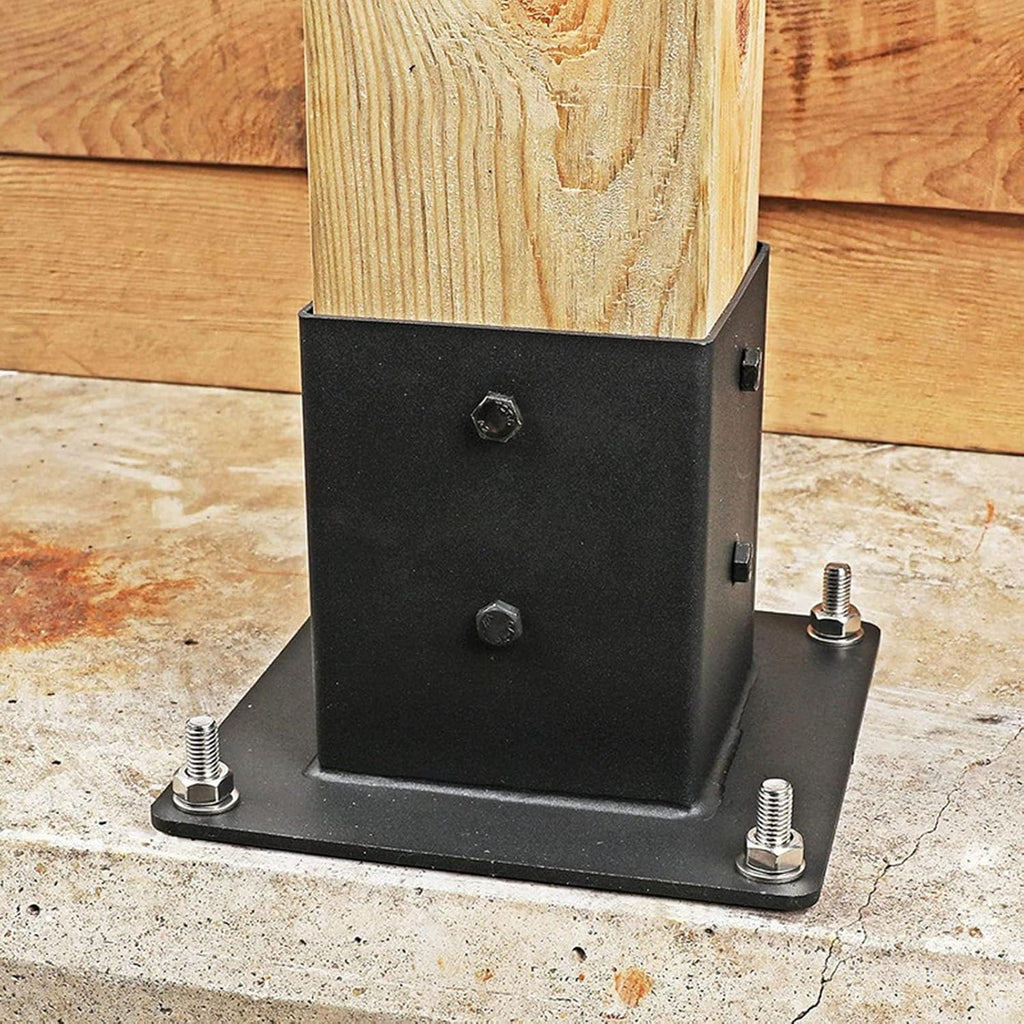 Heavy Duty Metal Fence Post Support Bracket with Screws, Square Wooden Post Ground Sleeve for Deck Railing, Vinyl Fence, Pergola, Mailbox - 4 Pack, 15x12cm