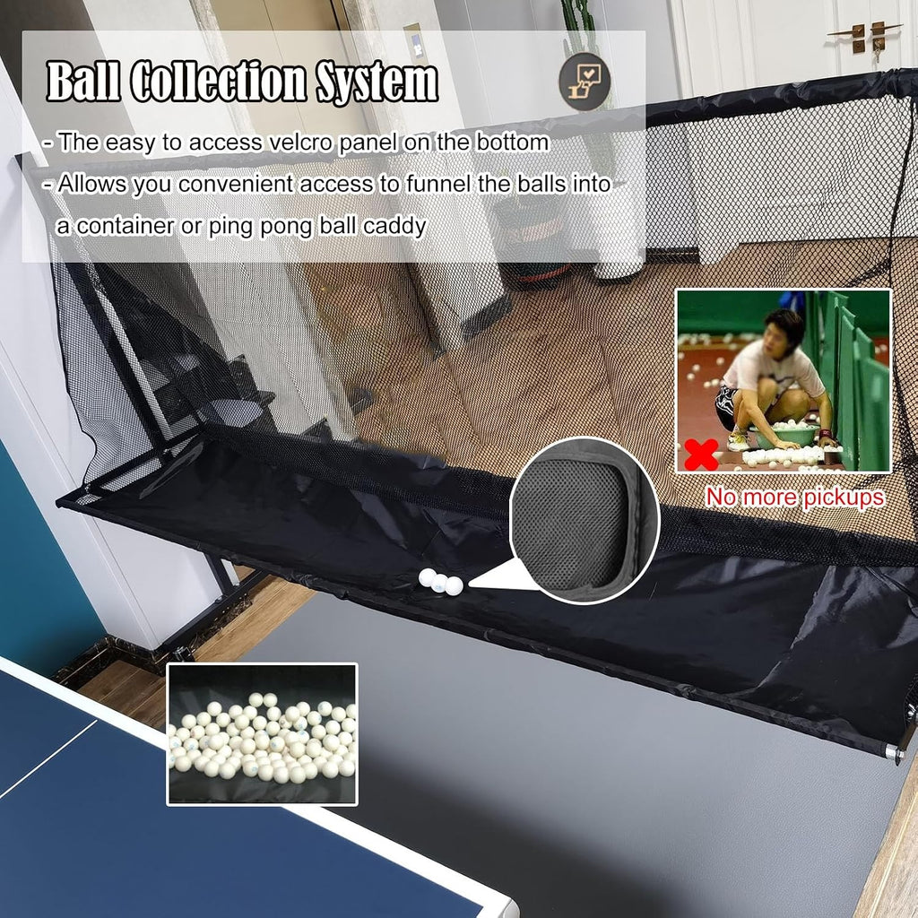 Rolling Table Tennis Robot Catch Net, Adults & Kids Training Tool for Multi Ball Drills, Ping Pong Recycle Catcher Equipment for Indoor Outdoor Serve Practice, Metal Frame