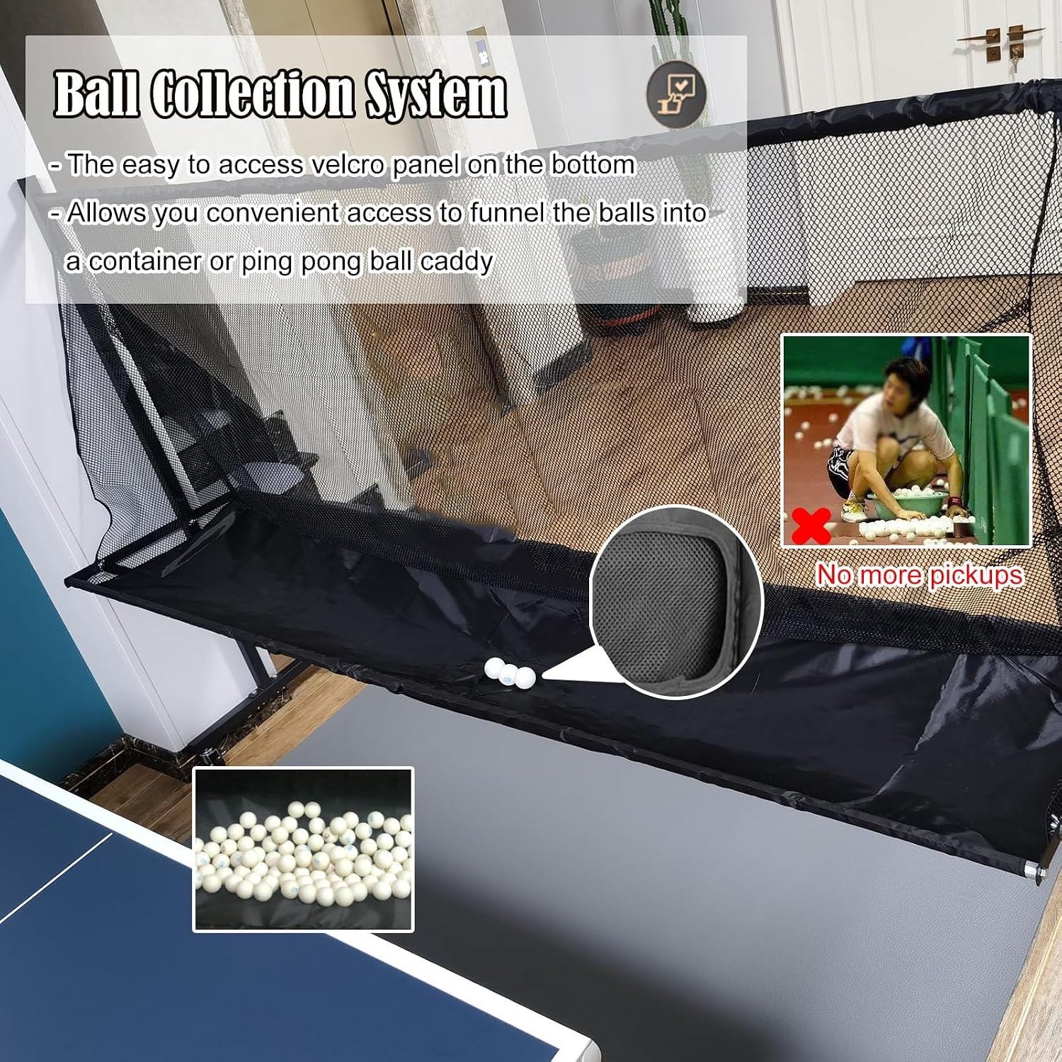 Rolling Table Tennis Robot Catch Net, Adults & Kids Training Tool for Multi Ball Drills, Ping Pong Recycle Catcher Equipment for Indoor Outdoor Serve Practice, Metal Frame