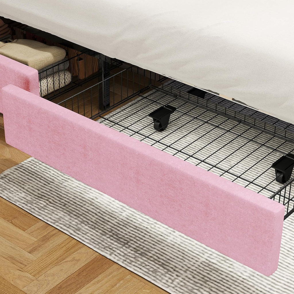 Brrnoo Metal Support King Bed Frame, Velvet Fabric Upholstered Headboard with Rivet Design, 4 Drawers, Easy Assembly for Home (Pink)