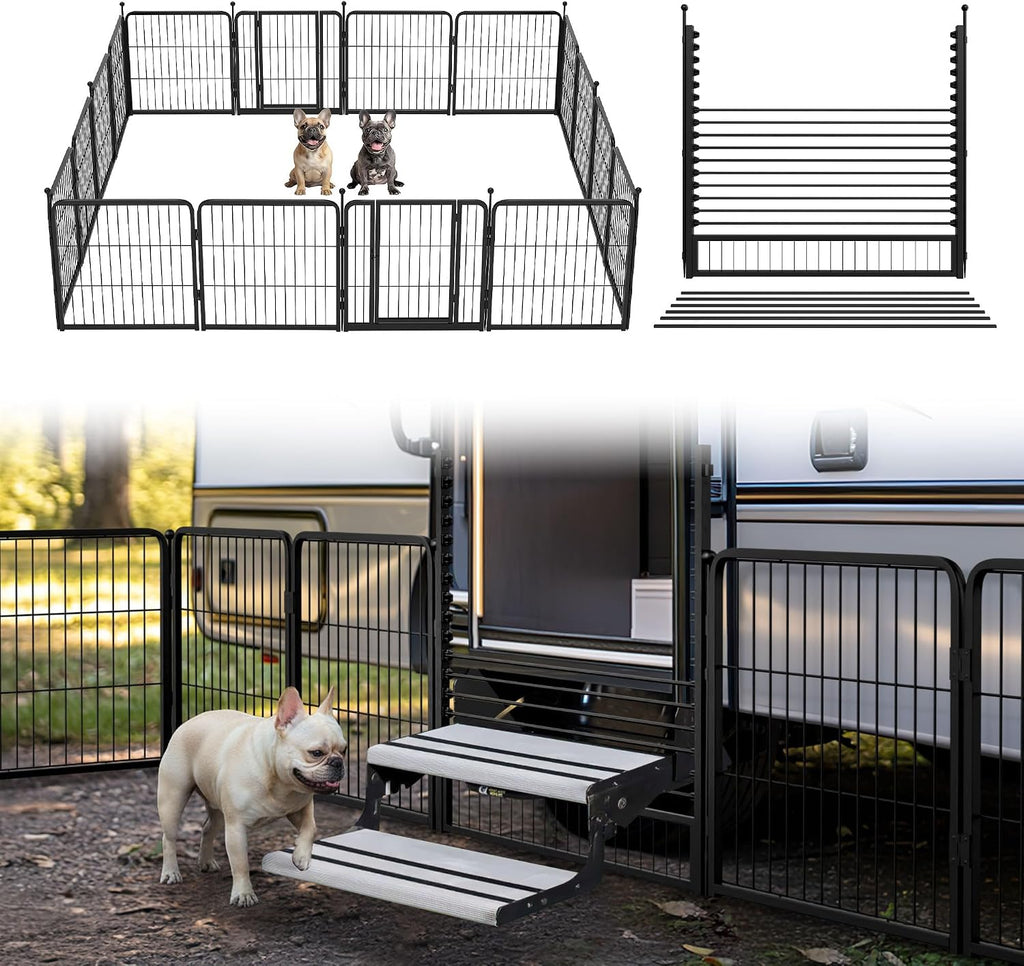 FXW Instant Unleashed Dog Playpen, Portable Pet Fence for Outdoor, RV Trips, and Camping, 24 inch, 16 Panels for Puppy and Small Dogs with RV Step Grid│Patented