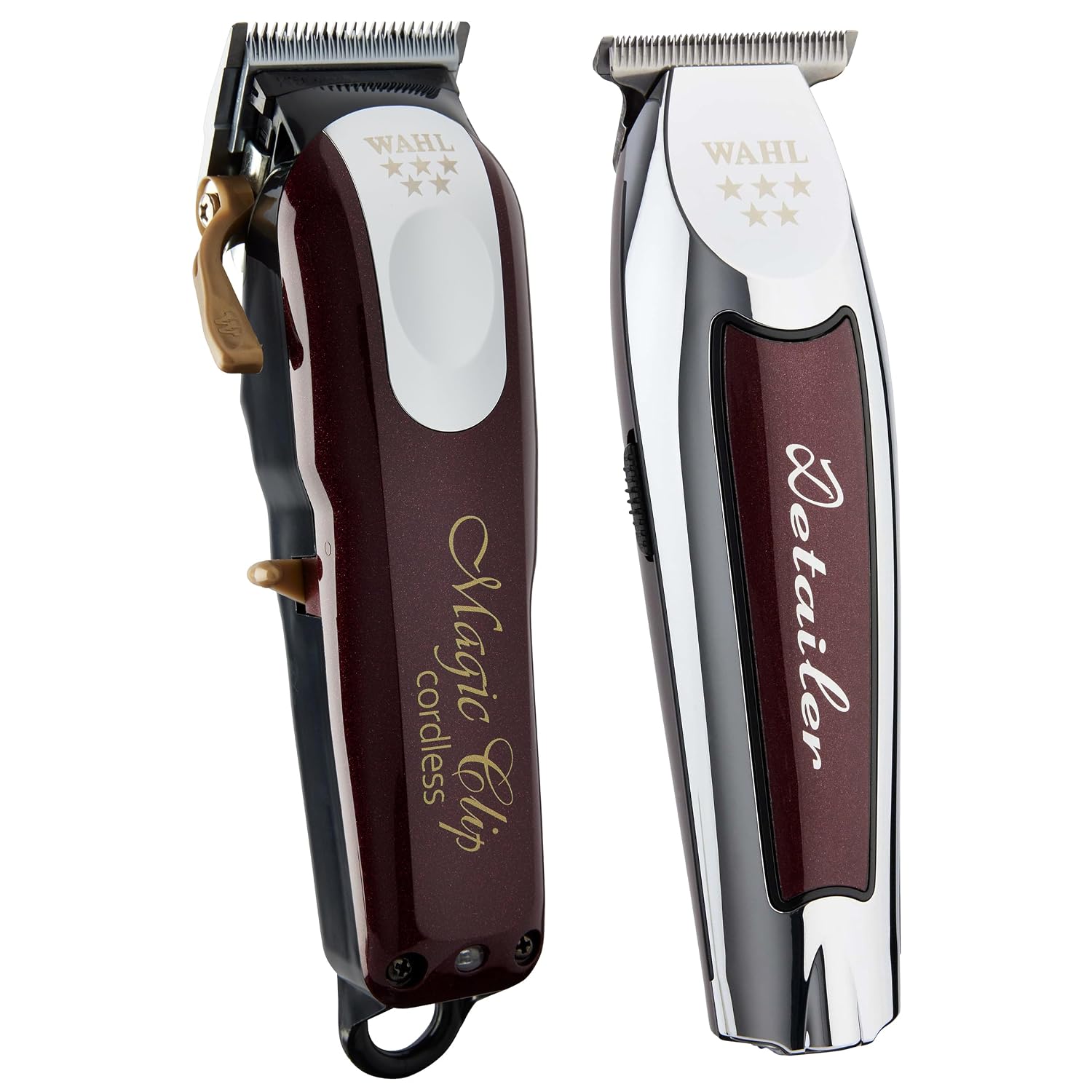 Wahl Professional 5 Star Magic Clip and Cordless Detailer Li Trimmer Bundle, Stagger Tooth Fade Blade and T Wide Detail Blade, for Hair & Beard, with Charging Stand and Attachments