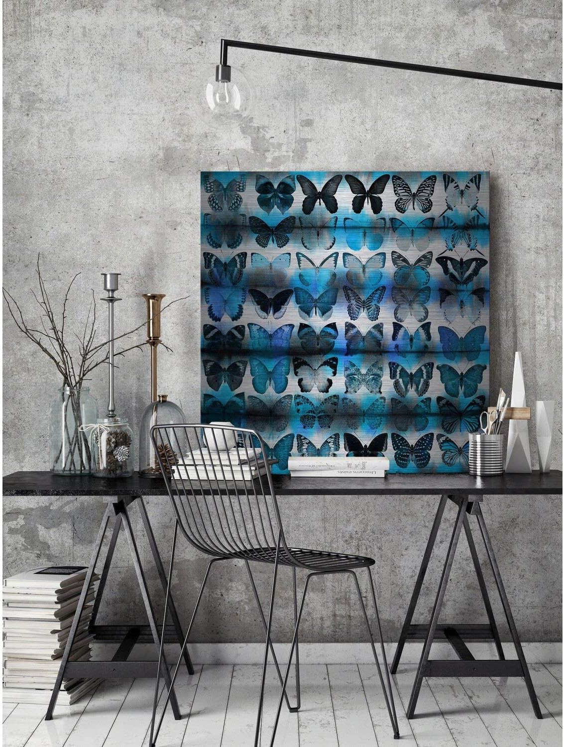 Parvez Taj Moth Blue Painting Print on Metal