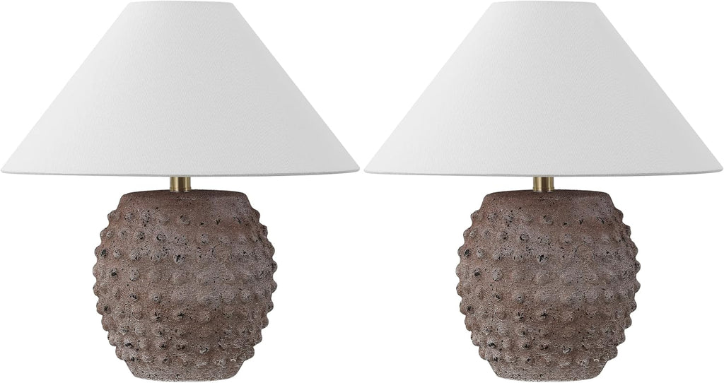 JONATHAN Y 18.25' Matte Taupe Ceramic Hobnail Table Lamp Set of 2 for Bedroom, Modern Minimalist Farmhouse Bedside Nightstand Lamps, White Linen Shade, LED Bulbs Included (JYL5601C-SET2)