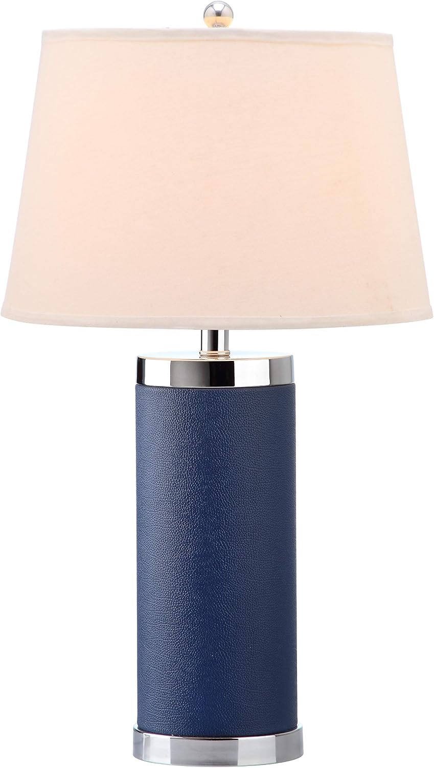 Safavieh Lighting Collection Leather Column Navy Table Lamp, Set of 2