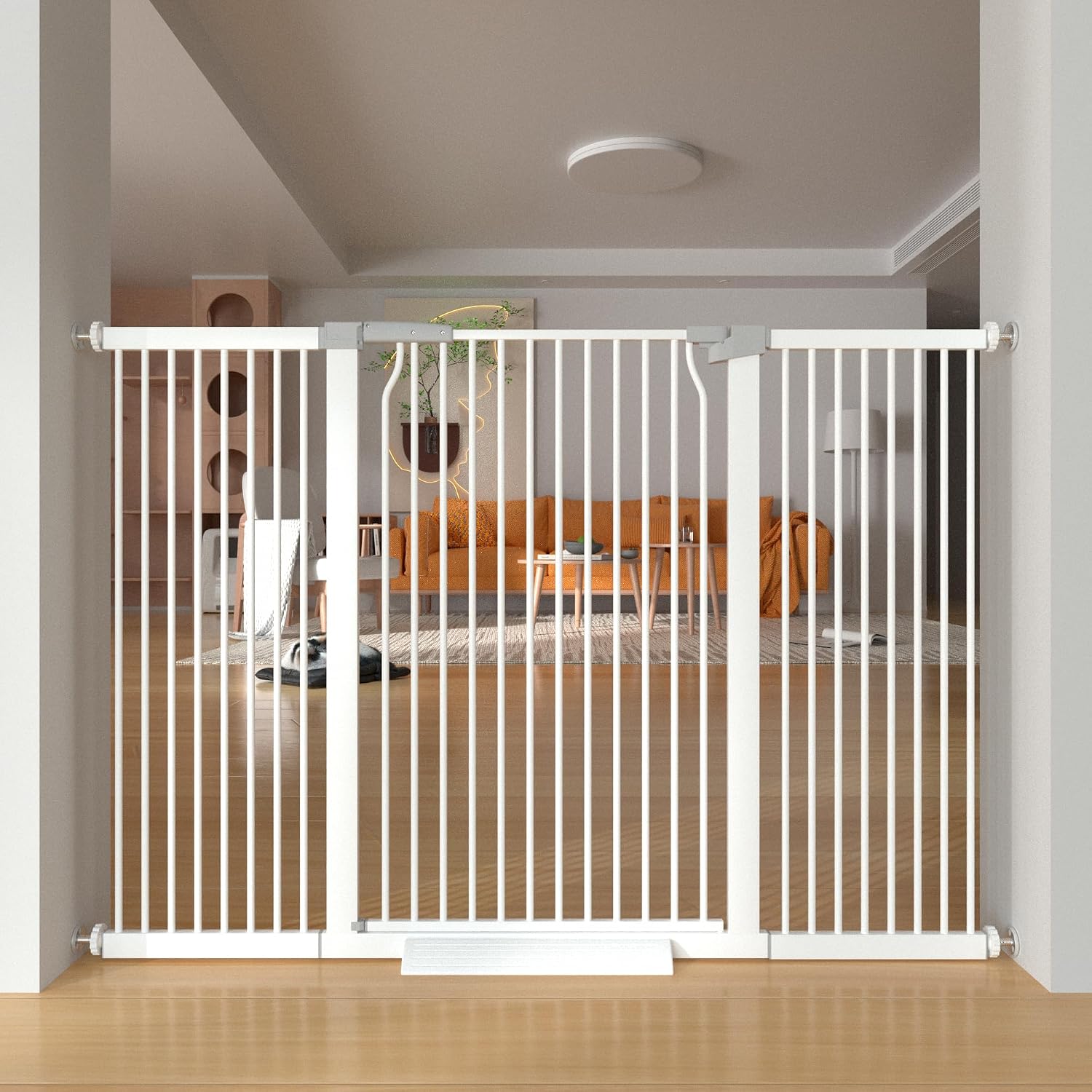 41' Extra Tall Baby Gate for Doorways and Stairs No Drill, Adjustable 54.8-60.2' Auto Close Dog Gate Indoor, Pressure Mounted Walk Through Swing Wide Pet Gate, Tall Cat Gate with Expansion Kit, White