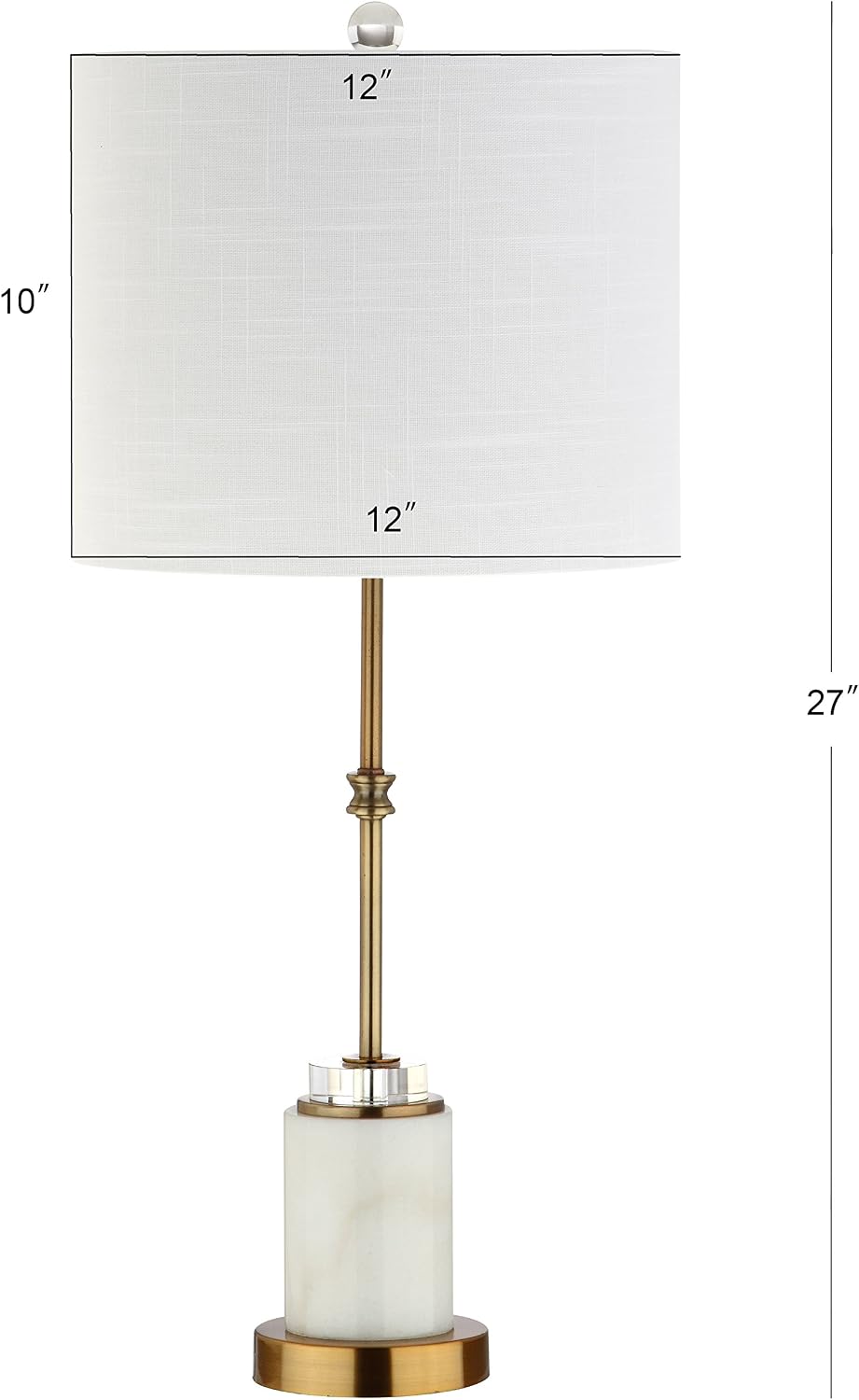 JONATHAN Y 27' Marble and Brass Gold Table Lamp Set of 2, Modern Glam Crystal Column Lamp with White Linen Drum Shade for Living Room Bedroom, LED Bulbs Included JYL5003A-SET2