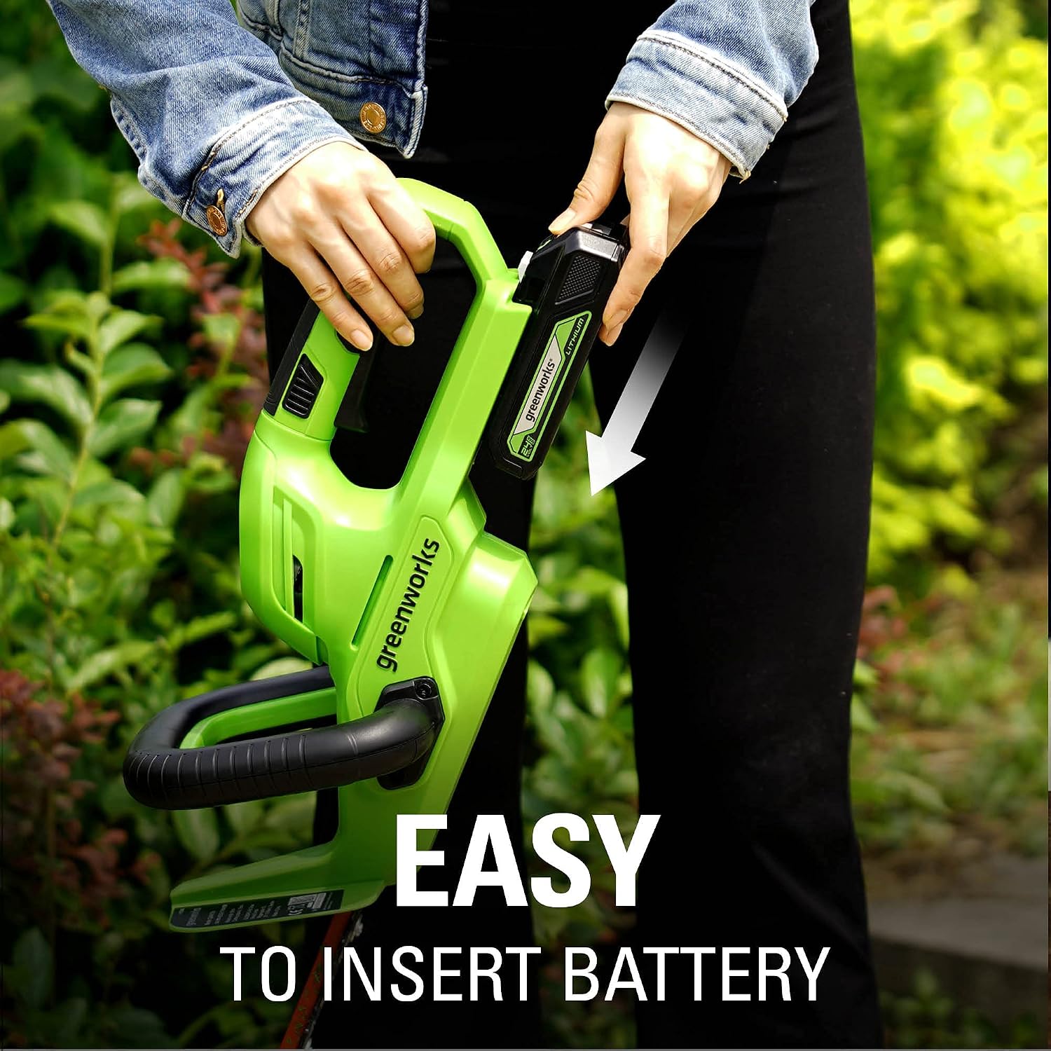 Greenworks 24V 22' Cordless Rotating Handle Hedge Trimmer, 1.5Ah USB Battery and Charger Included