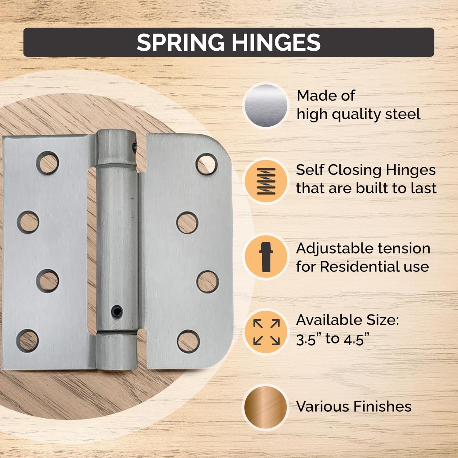 Hinge Outlet Stainless Steel Spring Hinge - 4 Inch Square - Highly Rust Resistant - 6 Pack