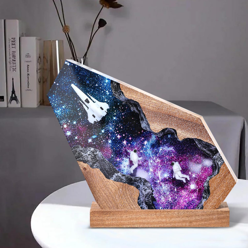 Space Resin Lamp - Handmade Galaxy Resin Night Light with USB Port, Variable Lights, Space Gifts for Adults, Astronaut Enthusiast Collectibles, Unique Birthday Gifts for Him & Her (10'x6')