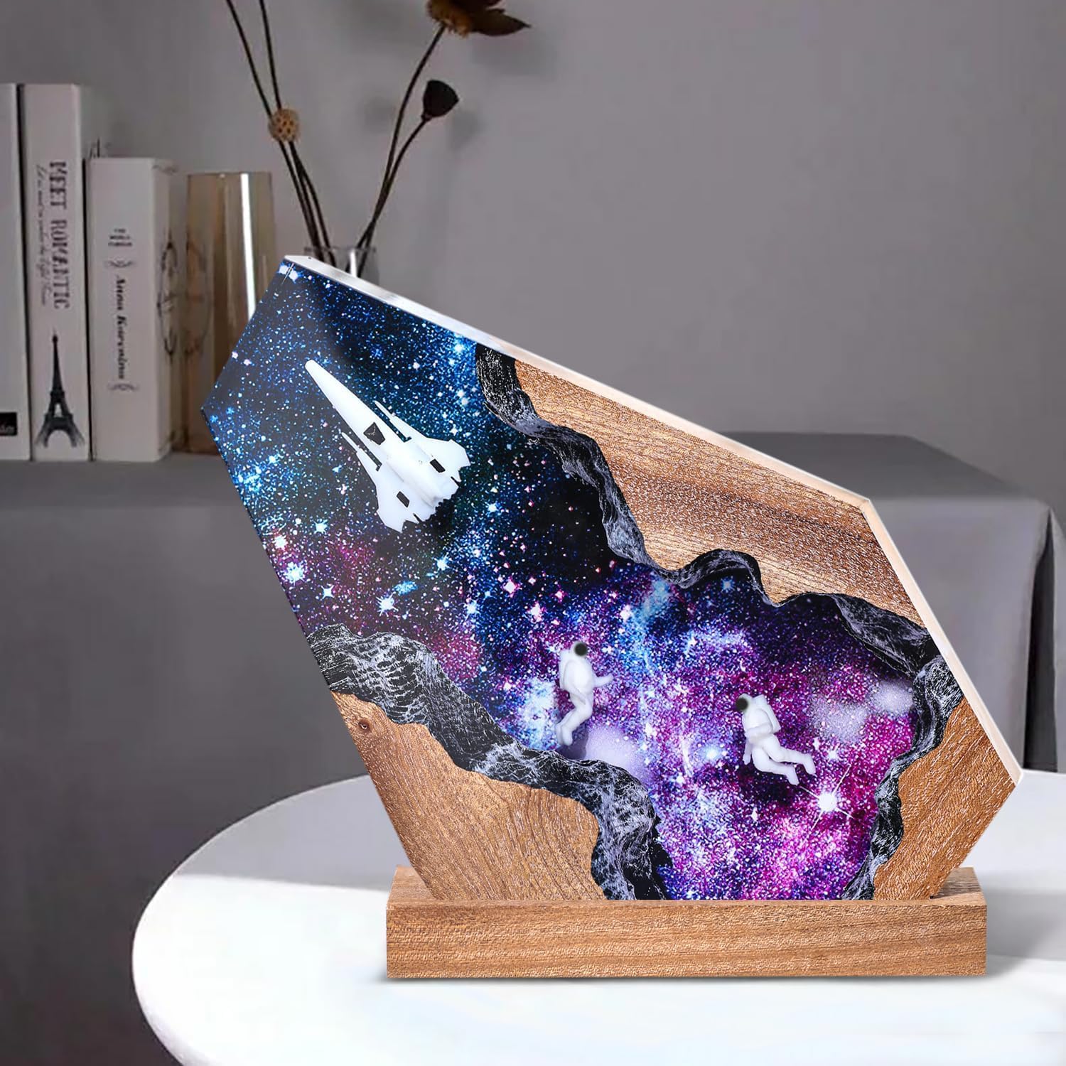 Space Resin Lamp - Handmade Galaxy Resin Night Light with USB Port, Variable Lights, Space Gifts for Adults, Astronaut Enthusiast Collectibles, Unique Birthday Gifts for Him & Her (10'x6')