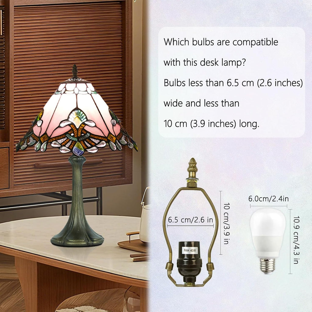 12 Inch Baroque Style Tiffany Table Lamp, Vintage Stained Glass Desk Lamp with Remote Control, 3 Color Temperature & Brightness Level for Office Home Bedroom Living (Pink)