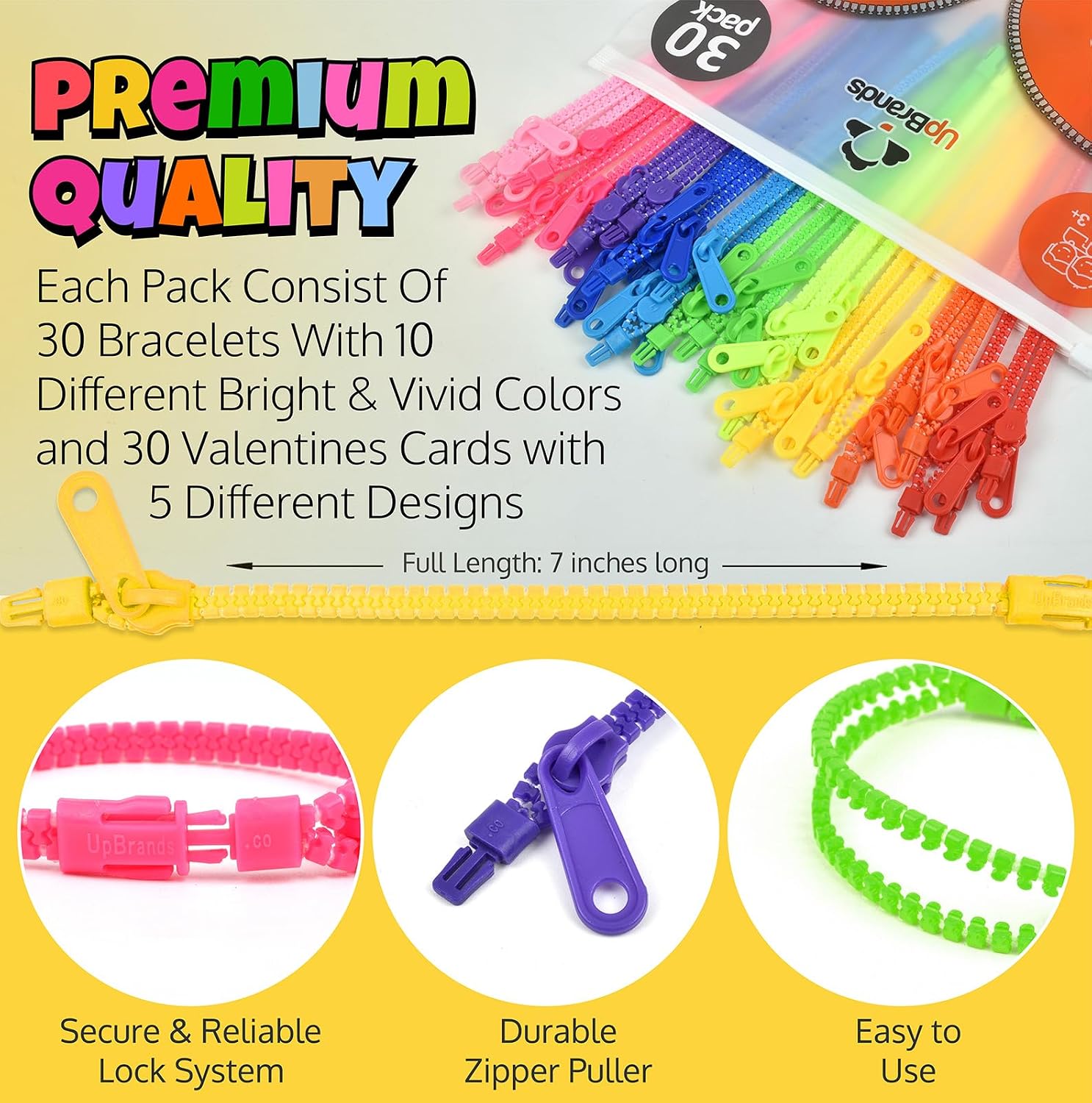 UpBrands Case Pack of 1800 Valentine's Day Cards with Unicolor Fidget Zipper Bracelets Per Box – Bulk Gifts for Schools, Charities, and Businesses