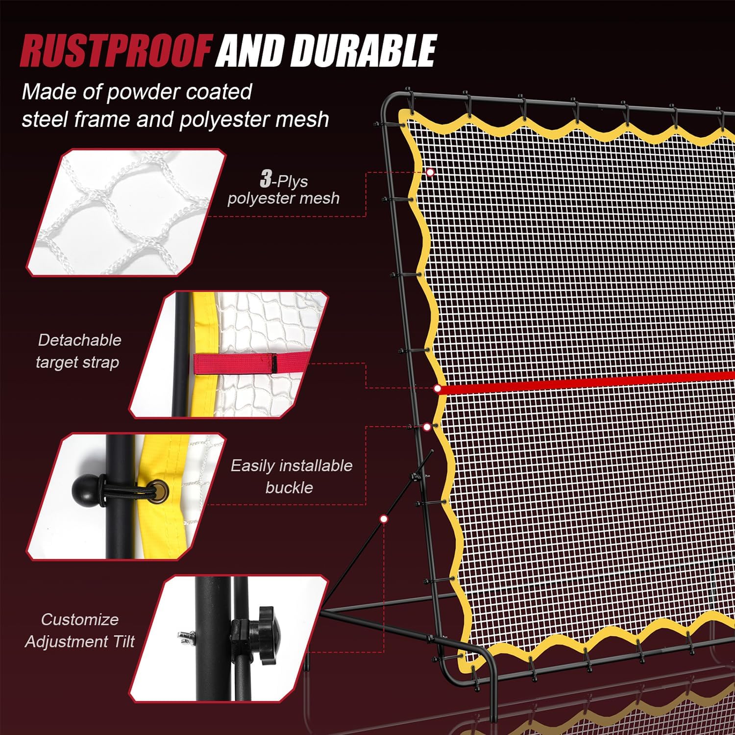 Pickleball Rebounder Net 6.5x6.5ft Portable Tennis Practice Wall Rebound Net Adjustable Tilt, Sport Training Equipment Bounce Back Net, for Court Backyard and Indoor & Outdoor