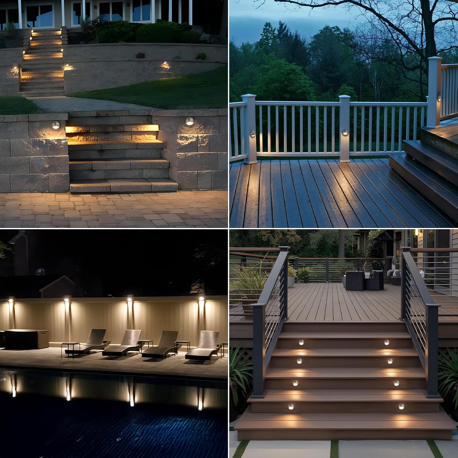 LEONLITE 12-Pack Update 5CCT LED Low Voltage Deck Lights, 180LM 3.74inch Landscape Step Railing Fence Light, 12-24V AC/DC, CRI90, Die-cast Aluminum Housing & Frosted Glass Lens, UL Cord, Satin Nickel
