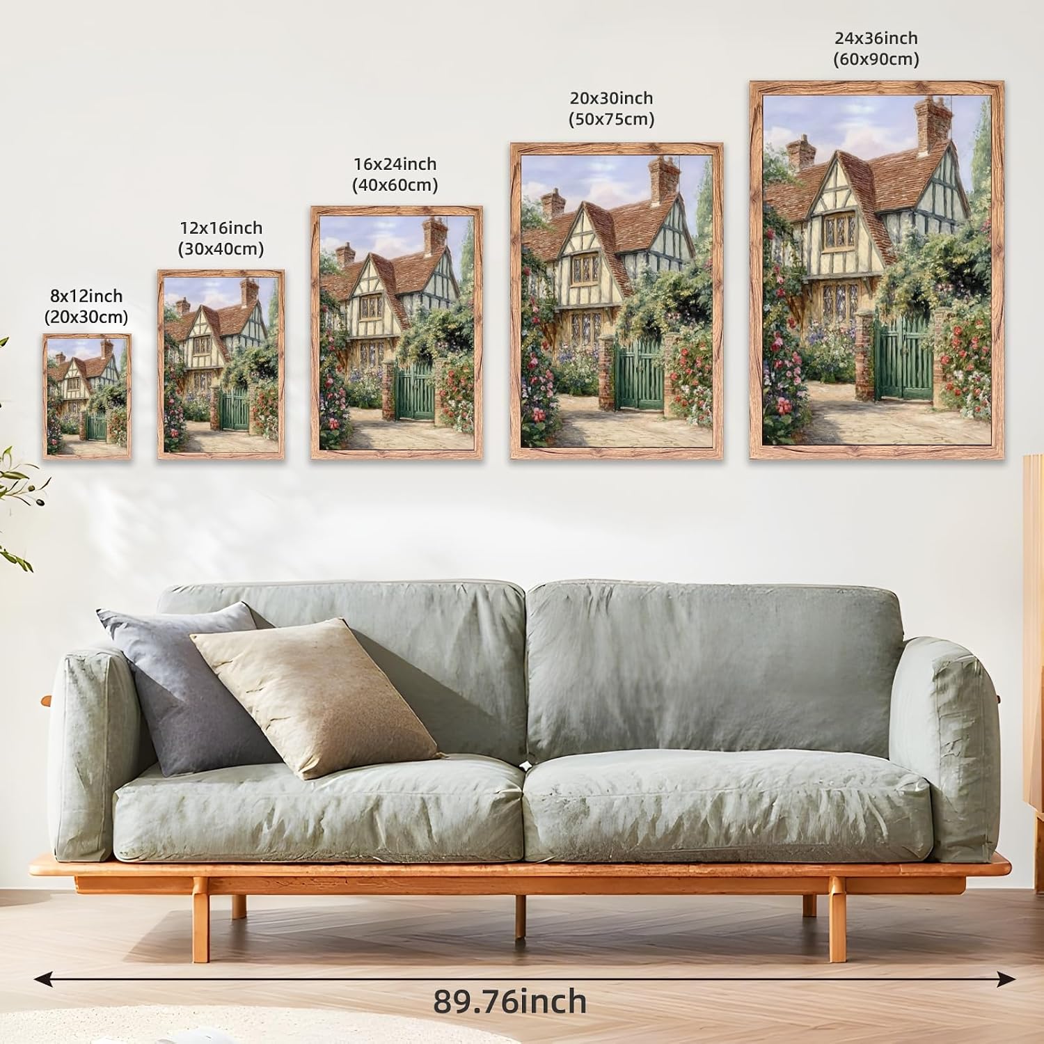 Framed Vintage Cottage House Wall Art Watercolor Flowers Garden Canvas Print European Countryside House Painting Country Home Poster Rustic Nature Picture Decor for Living Room Bedroom 24x36inch