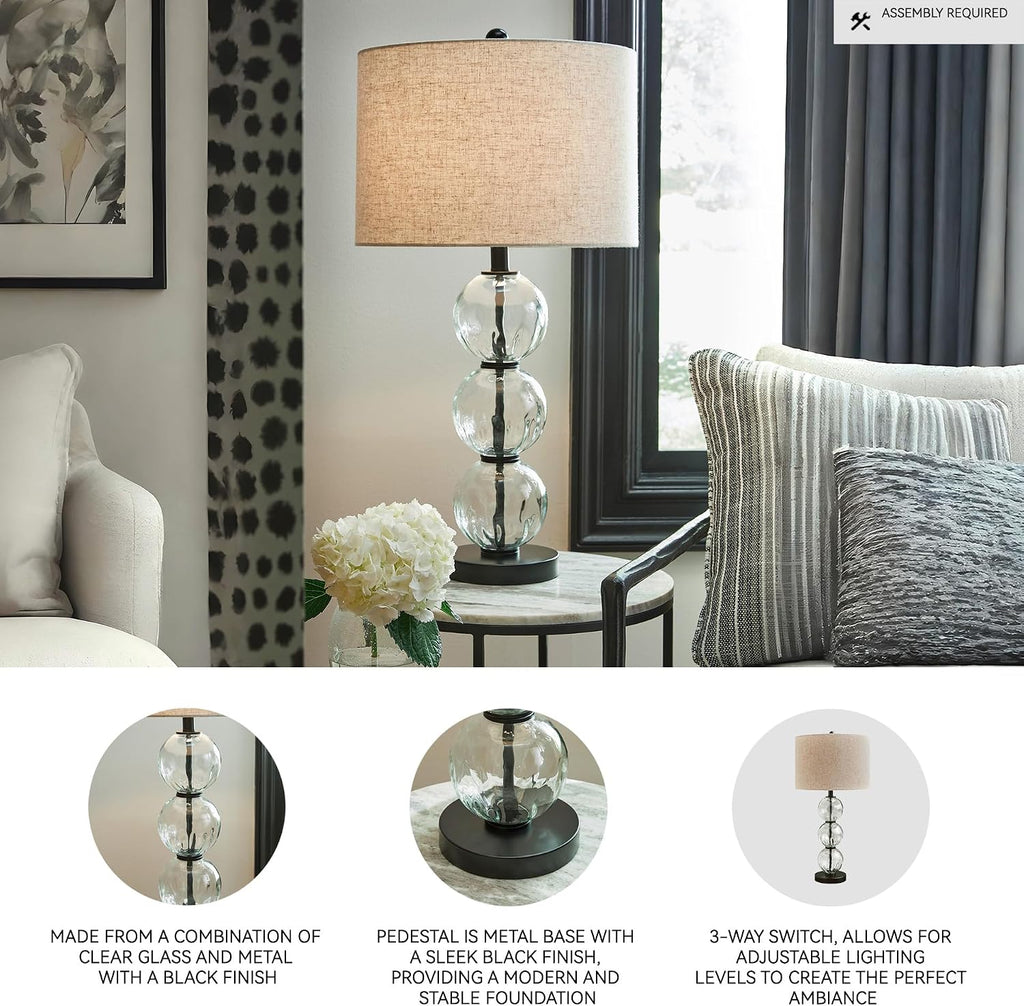 Signature Design by Ashley Airbal Modern 29.5' Glass and Metal Table Lamp, Set of 2, Black & Glass