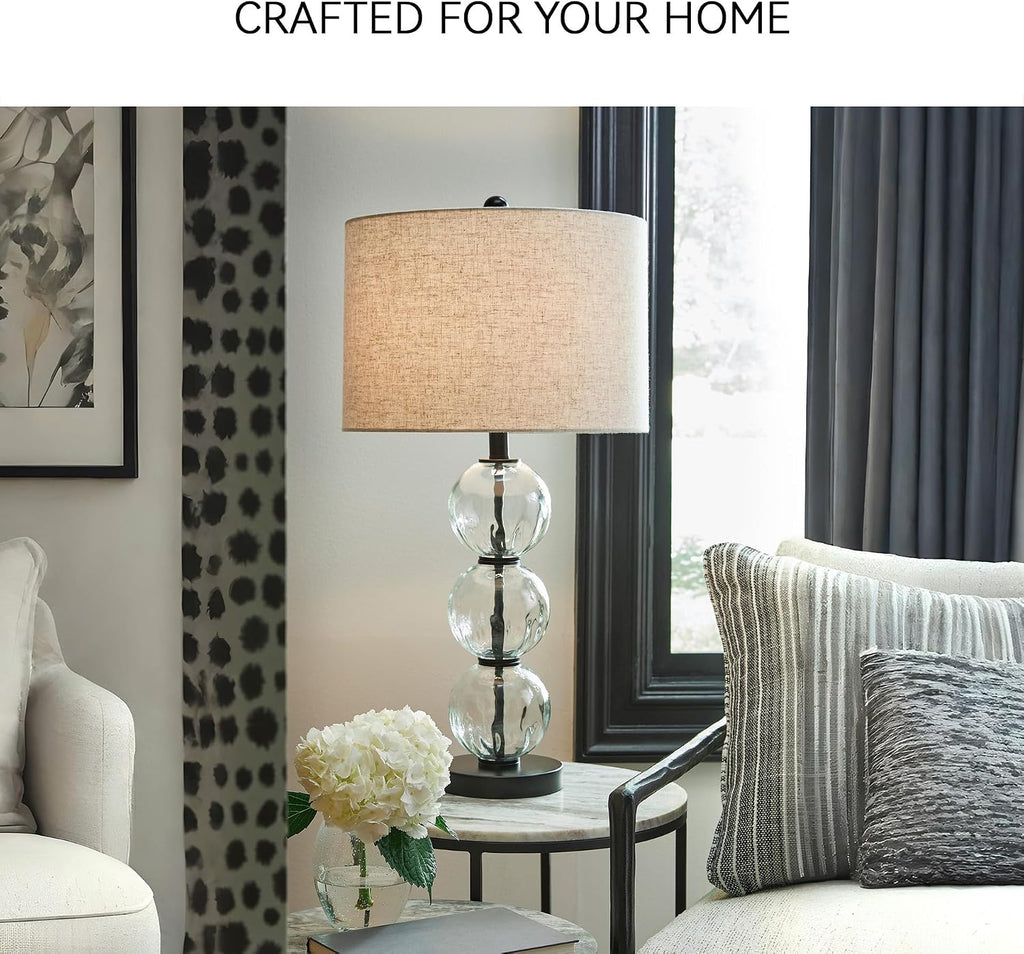 Signature Design by Ashley Airbal Modern 29.5' Glass and Metal Table Lamp, Set of 2, Black & Glass