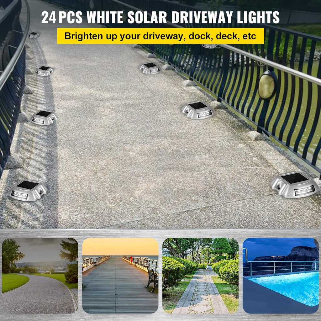 Happybuy Driveway Lights 24-Pack Solar Driveway Lights Bright White with Screw Solar Deck Lights Outdoor Waterproof Wireless Dock Lights 6 LEDs for Path Warning Garden Walkway Sidewalk Steps