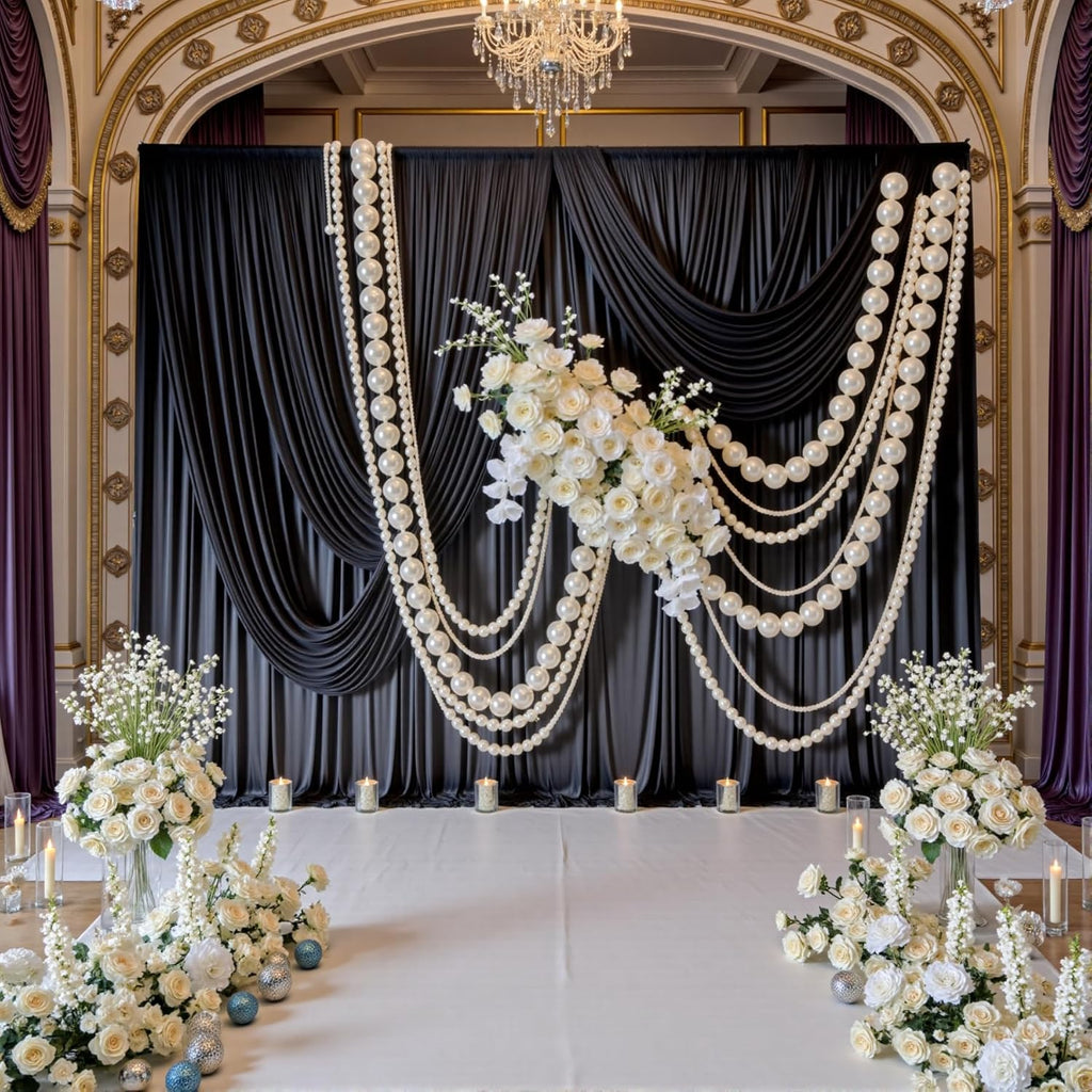 Black Backdrop Curtain for Parties, 10 Panels Wrinkle Free Polyester Photo Backdrop Drapes for Weddings Birthday Anniversary Graduation Stage Photography Background Curtains Bulk, 50 ft x 10 ft
