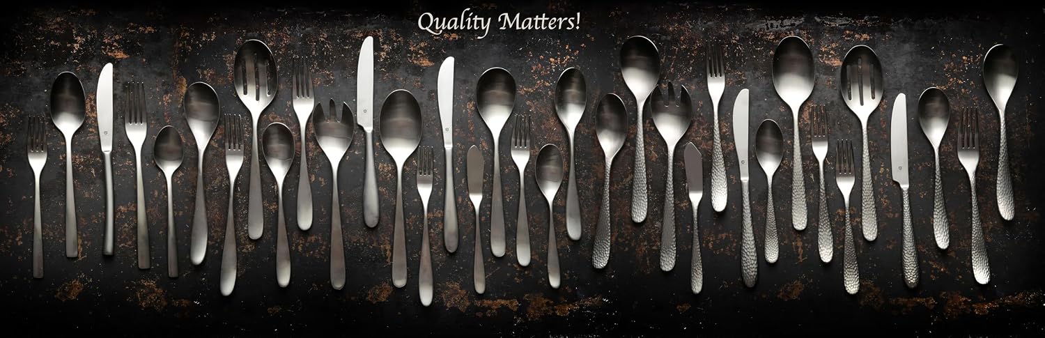 Danialli Matte Silverware Set, 18/10 Stainless Steel Satin Flatware, Modern Brushed Finish Cutlery, Dishwasher Safe & Durable, Built to Last (40-Piece, Marettimo)