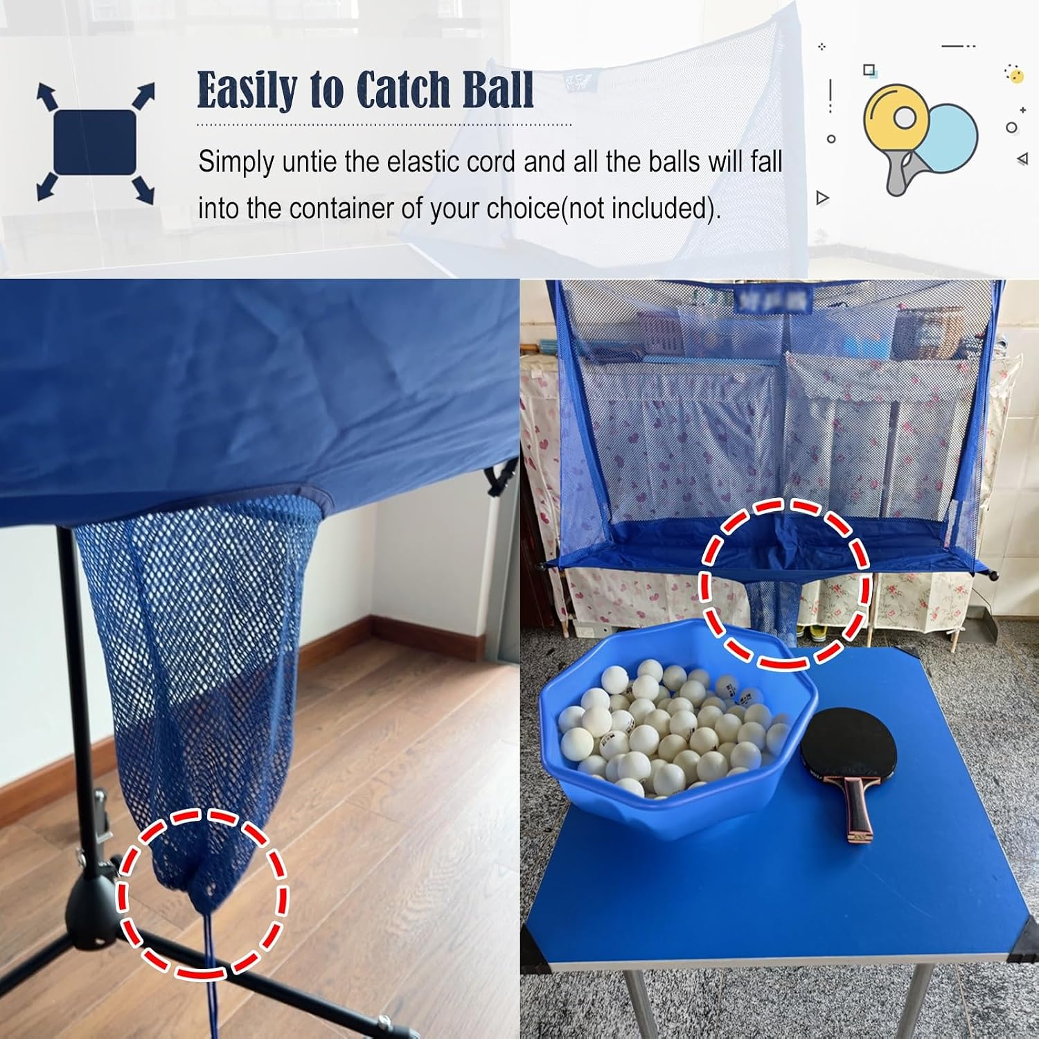 ERRULAN Large Ping Pong Practice Net with Wheels, Foldable Table Tennis Ball Catch Net Equipments for Adults & Kids, Indoor Outdoor Teen Activities - Multi-Ball Training(2m/78.74 in/6.56 ft)