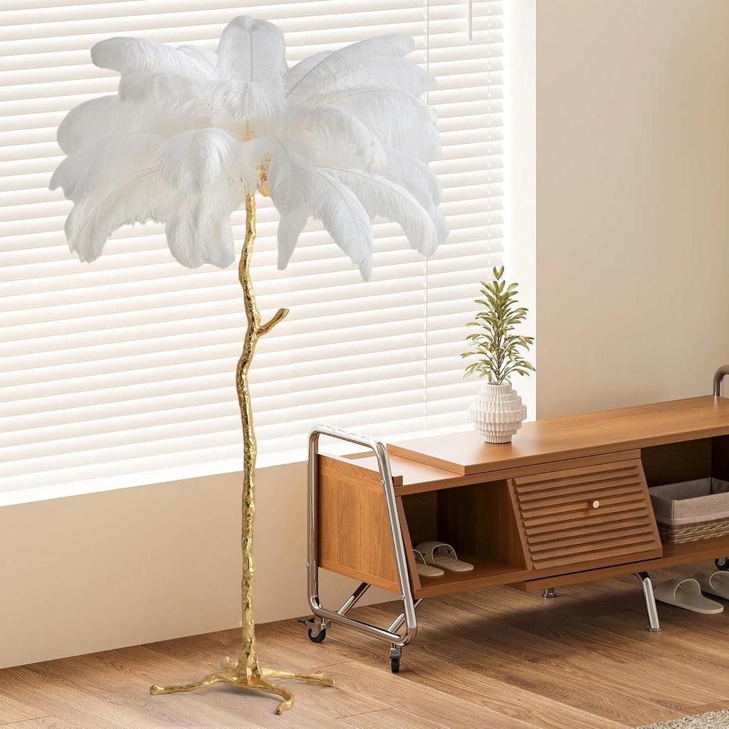 MAYOLA Luxury Resin Ostrich Feather Lamp, 35 Pieces Real Ostrich Feathers,Floor Lamp,for Living Room, Bedroom and Office 67' Tall Feather Lamp(White, Floor Lamp)