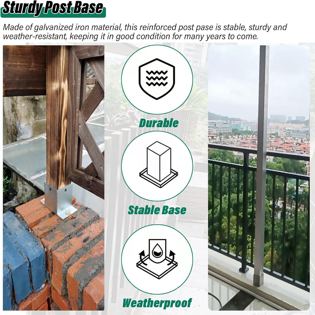 2 Pcs Heavy Duty Post Base Protectors, Wood Fence Support Brackets for Outdoor Pavilion, Deck Railing, Mailboxes, and Fence Posts (7.5x5.1in / 190x130mm)