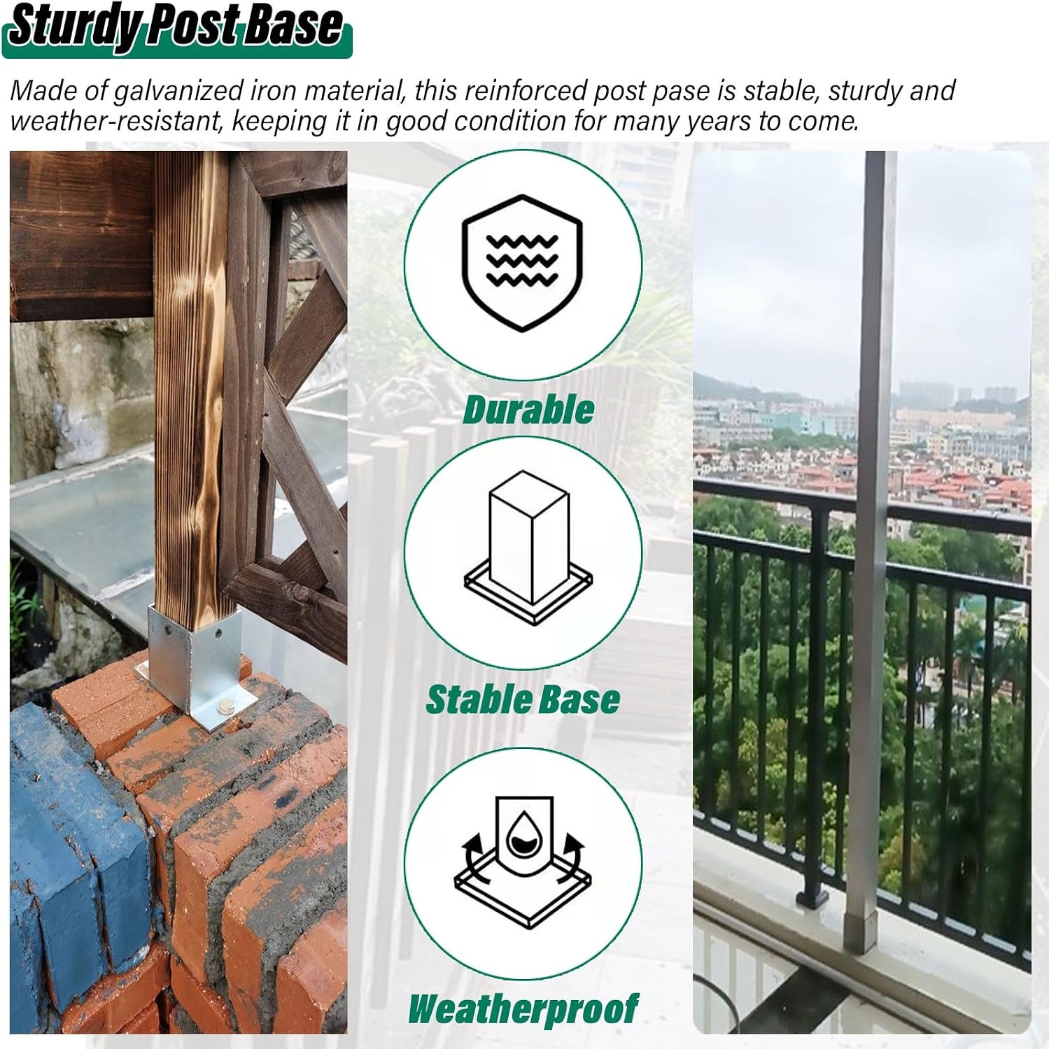 2 Pcs Heavy Duty Post Base Protectors, Wood Fence Support Brackets for Outdoor Pavilion, Deck Railing, Mailboxes, and Fence Posts (7.5x5.1in / 190x130mm)