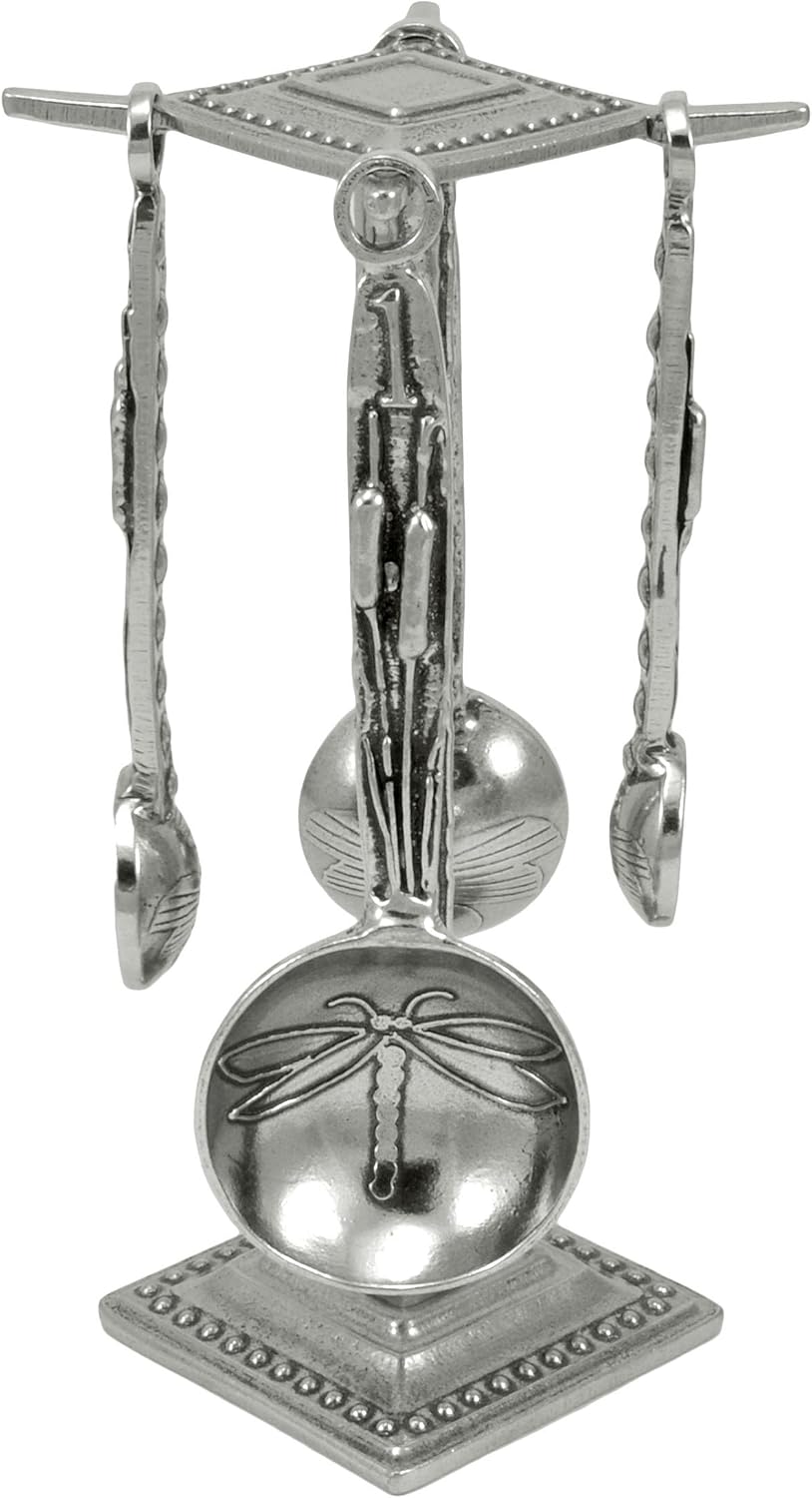 Crosby & Taylor Dragonfly Pewter Measuring Spoon Set on Pewter Display Post