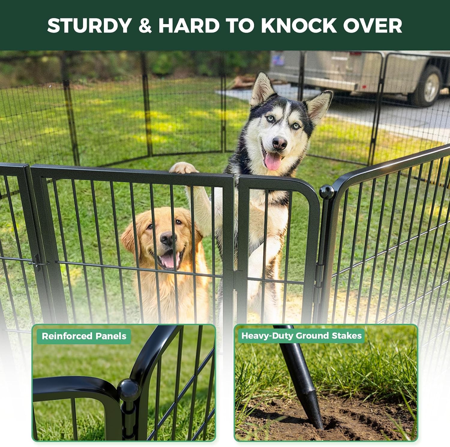 FXW Instant Unleashed Dog Playpen, Portable Pet Fence for Outdoor, RV Trips, and Camping, 40 inch, 16 Panels for Medium and Large Dogs with RV Step Grid│Patented