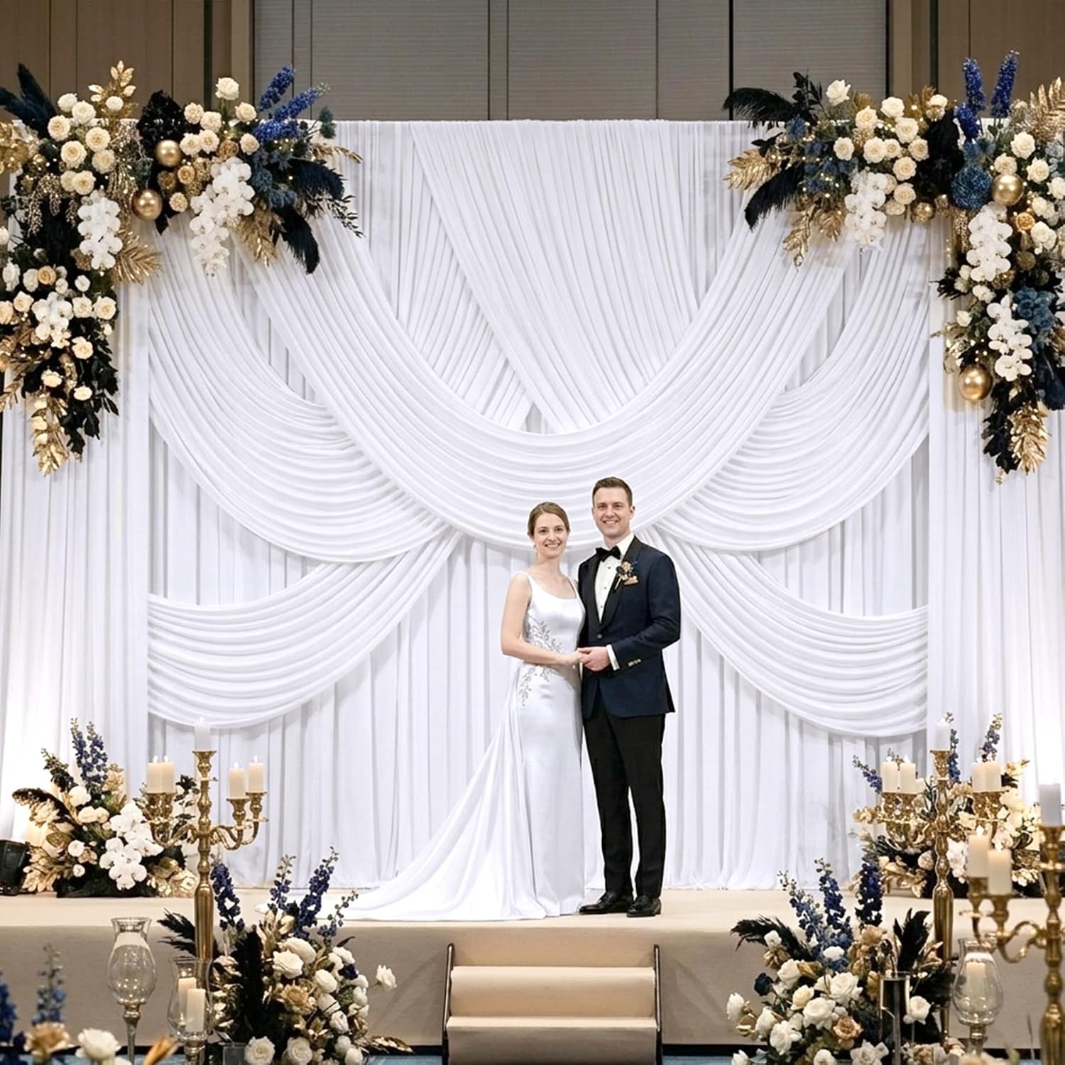 50ft×10ft Wrinkle Free White Backdrop Curtain for Parties, 10 Panels 5×10ft Polyester Photo Backdrop Drapes Wedding Back Drop Cloth for Birthday Baby Shower Photography Background Curtains
