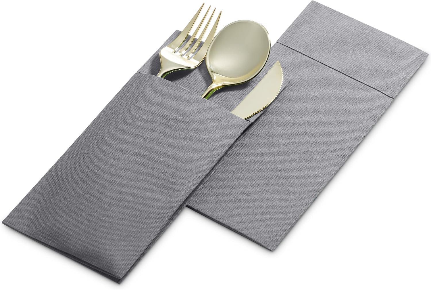 Disposable Linen-Feel Dinner Napkins with Built-in Flatware Pocket, 500-Pack GRAY Prefolded Cloth Like Paper Napkins For Dinner, Wedding Or Party [Silverware NOT Included]
