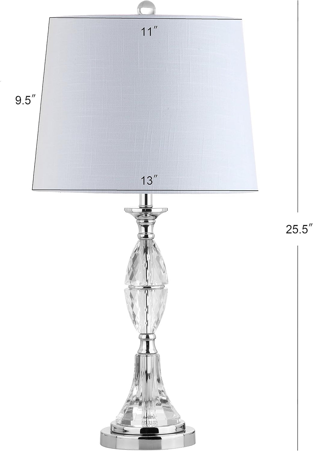 JONATHAN Y 25.5' Clear/Chrome Crystal Table Lamp Set of 2 for Bedroom, Traditional French Country Lamps for Living Room, White Linen Drum Shade, LED Bulbs Included JYL2041A-SET2