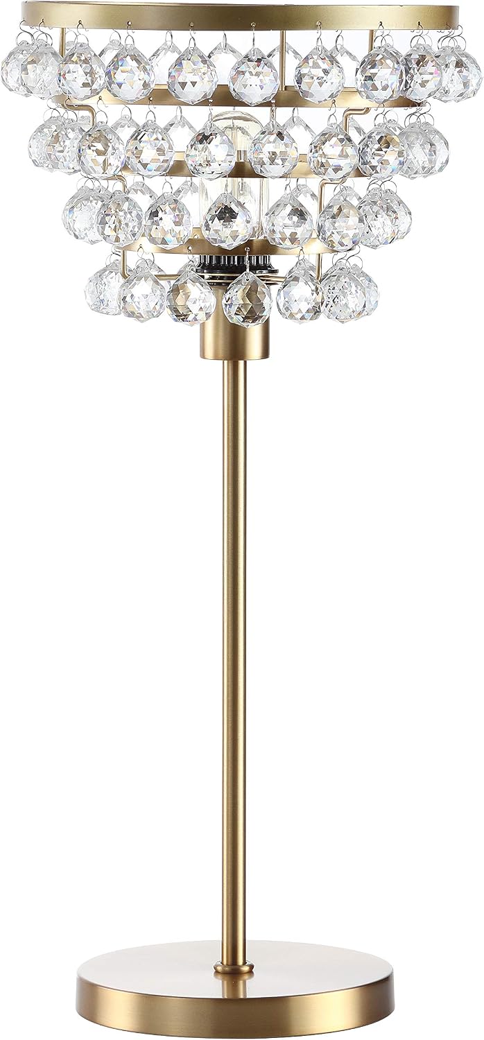 JONATHAN Y 25' Brass Gold/Clear Table Lamp, Modern Industrial Chandelier Style Light, Clear Crystal Beads, Glam Bedside Nightstand Lamp for Bedroom Living Room, LED Bulb Included (JYL9004B)