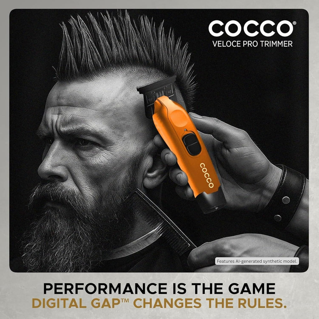 Cocco Hyper Veloce Pro Trimmer, Digital Gap Graphene Blade Edger, High-Torque Brushless BLDC Motor, Cordless, All-Metal Design, Lithium-Ion Battery, Charging Base Included