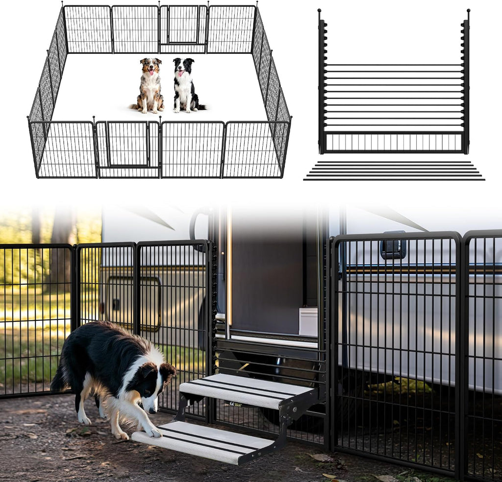 FXW Instant Unleashed Dog Playpen, Portable Pet Fence for Outdoor, RV Trips, and Camping, 32 inch, 16 Panels for Small and Medium Dogs with RV Step Grid│Patented