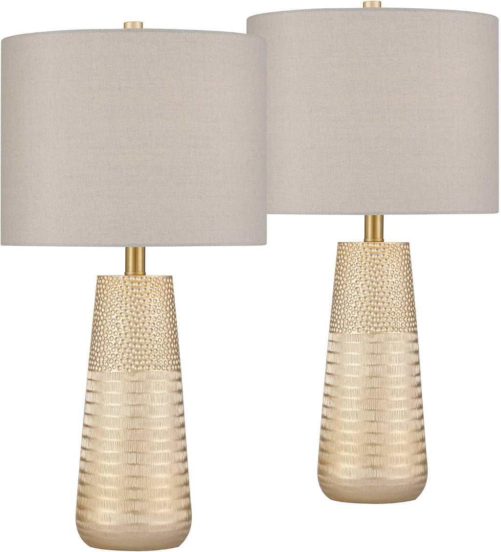 360 Lighting Mira 25 1/4' High Modern Table Lamps Set of 2 Textured Gold Finish Fabric Oatmeal Shade Living Room Bedroom Bedside Nightstand House Office Home Reading Kitchen Entryway Console