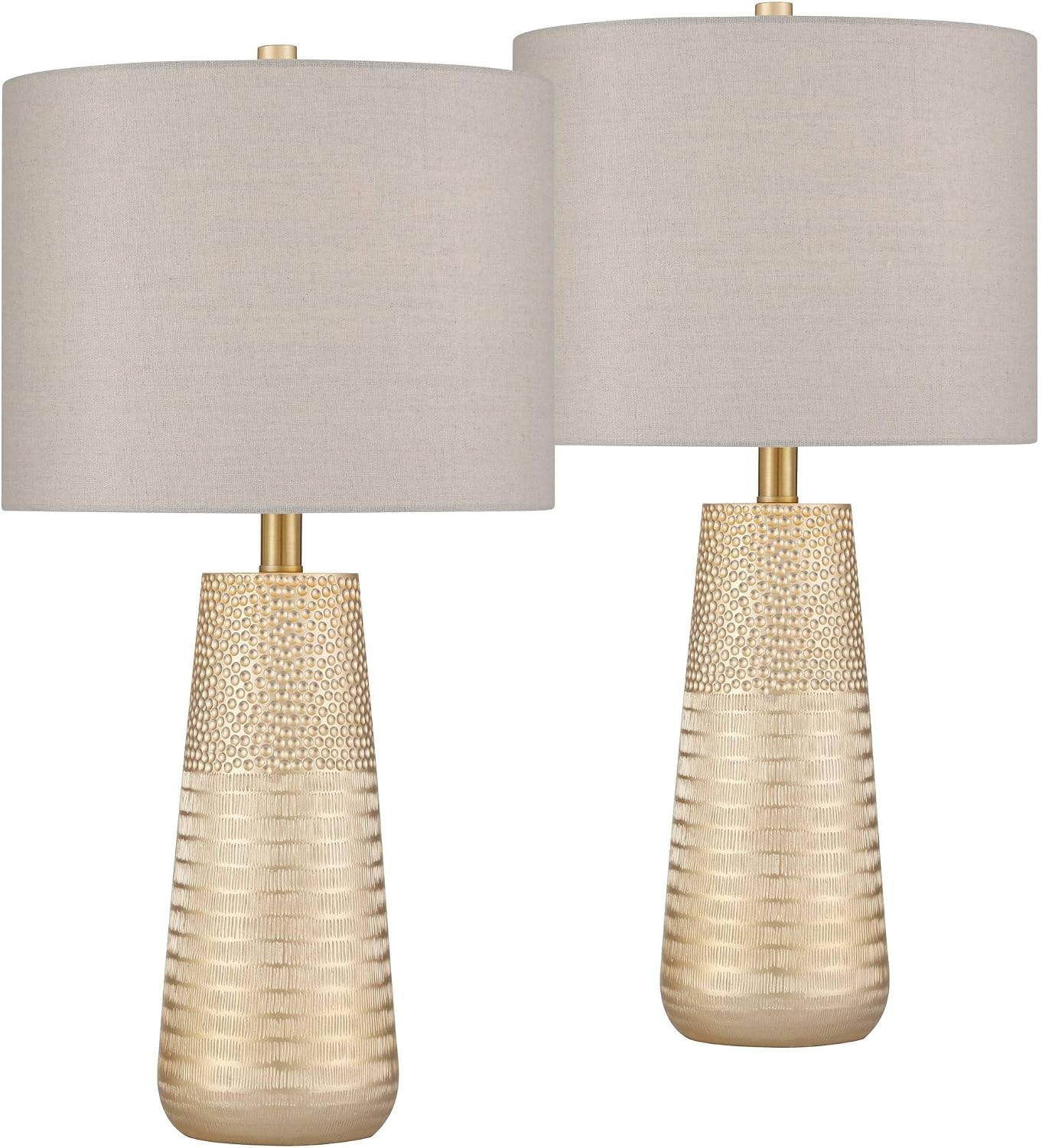 360 Lighting Mira 25 1/4' High Modern Table Lamps Set of 2 Textured Gold Finish Fabric Oatmeal Shade Living Room Bedroom Bedside Nightstand House Office Home Reading Kitchen Entryway Console
