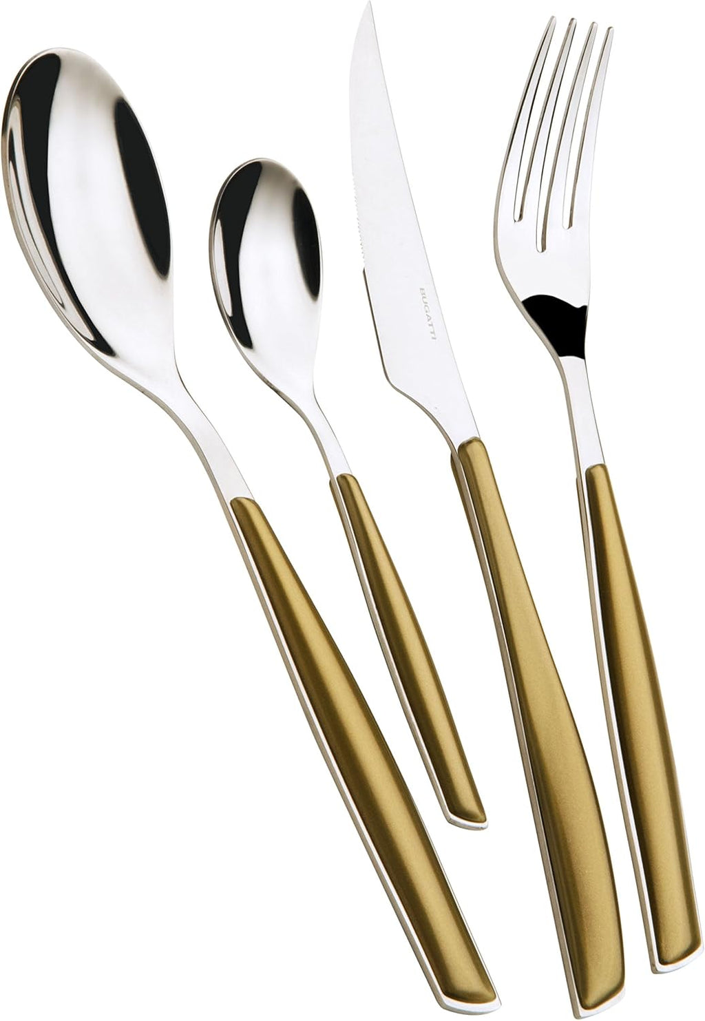 BUGATTI, Glamour 24 Piece Cutlery Set 18/10 Stainless Steel with Gold Handle 6 Person Cutlery Set 6 Spoons 6 Forks 6 Knives 6 Teaspoons