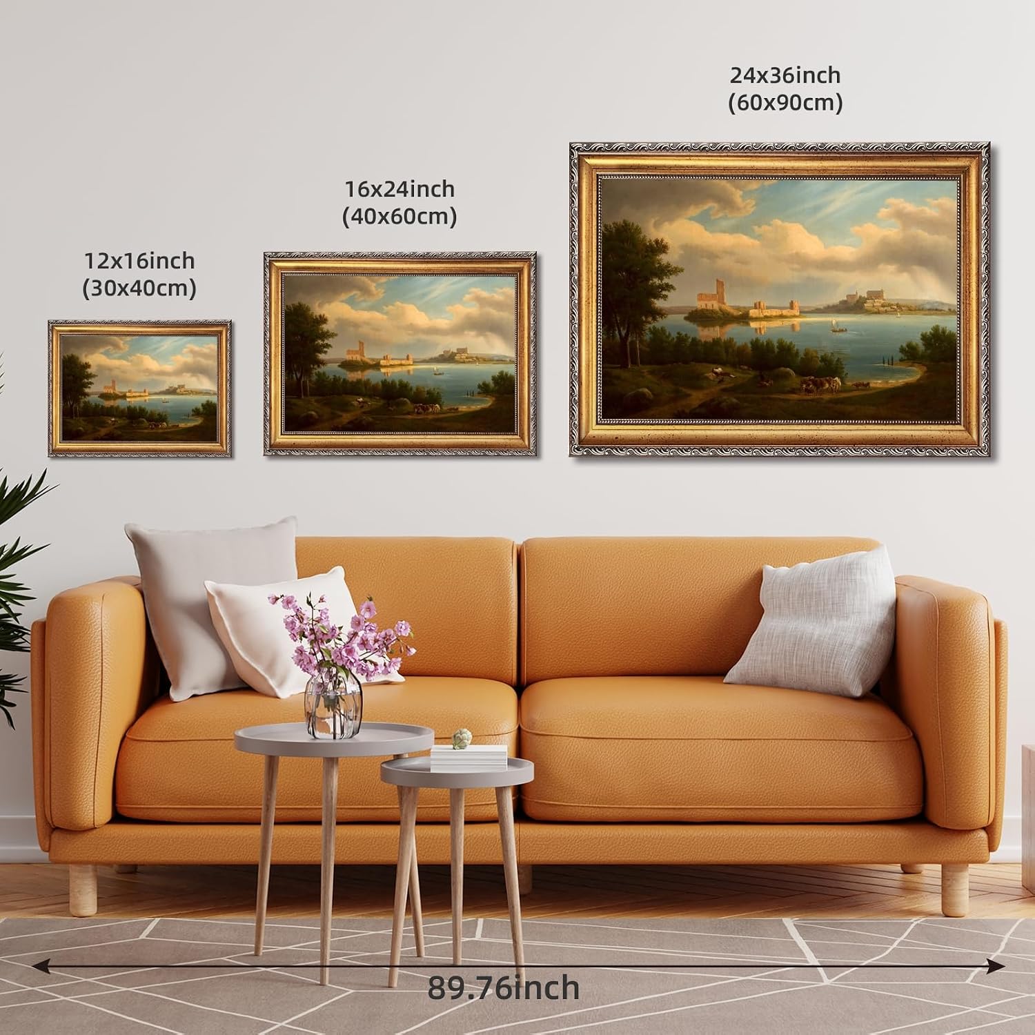 Large Framed Classical Coastal Castle Painting European Seaside Town Landscape Canvas Wall Art Print Harbor Fortress Poster Vintage Scenic Architecture Picture Decor for Living Room Office 24x36inch