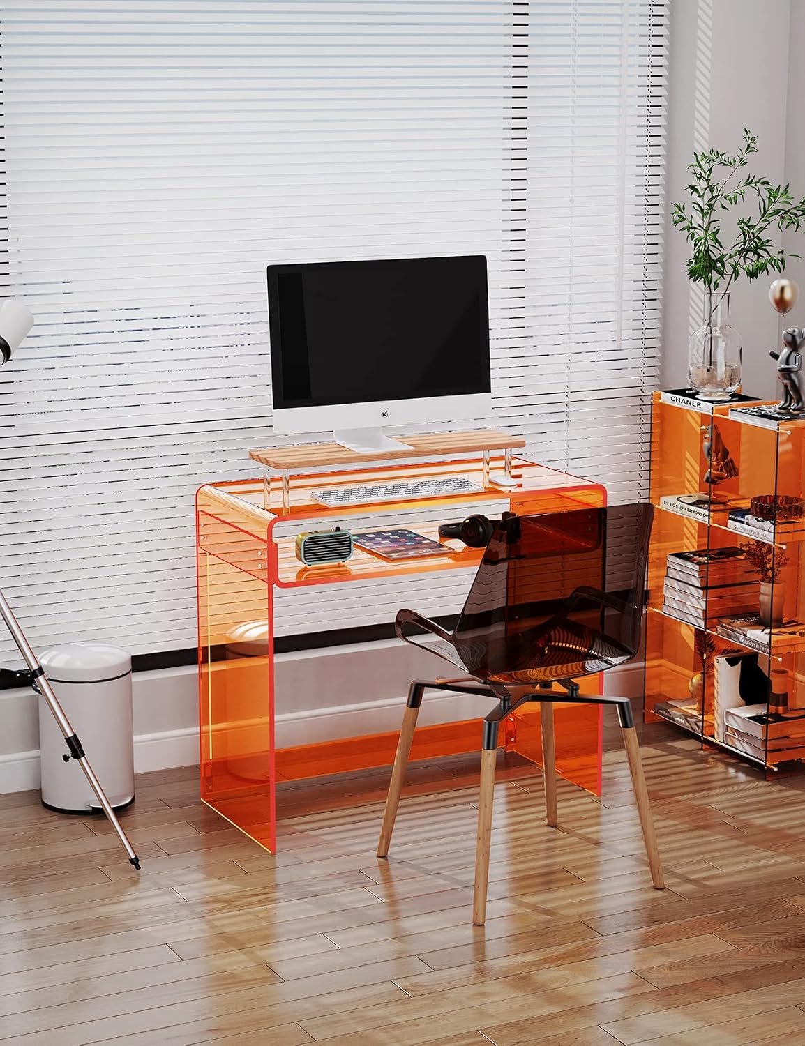 Acrylic Desk Laptop Study Table Home Office Console Table Entrance Tables, 33.5'' x 15.7'' x 29.5'' (Orange)