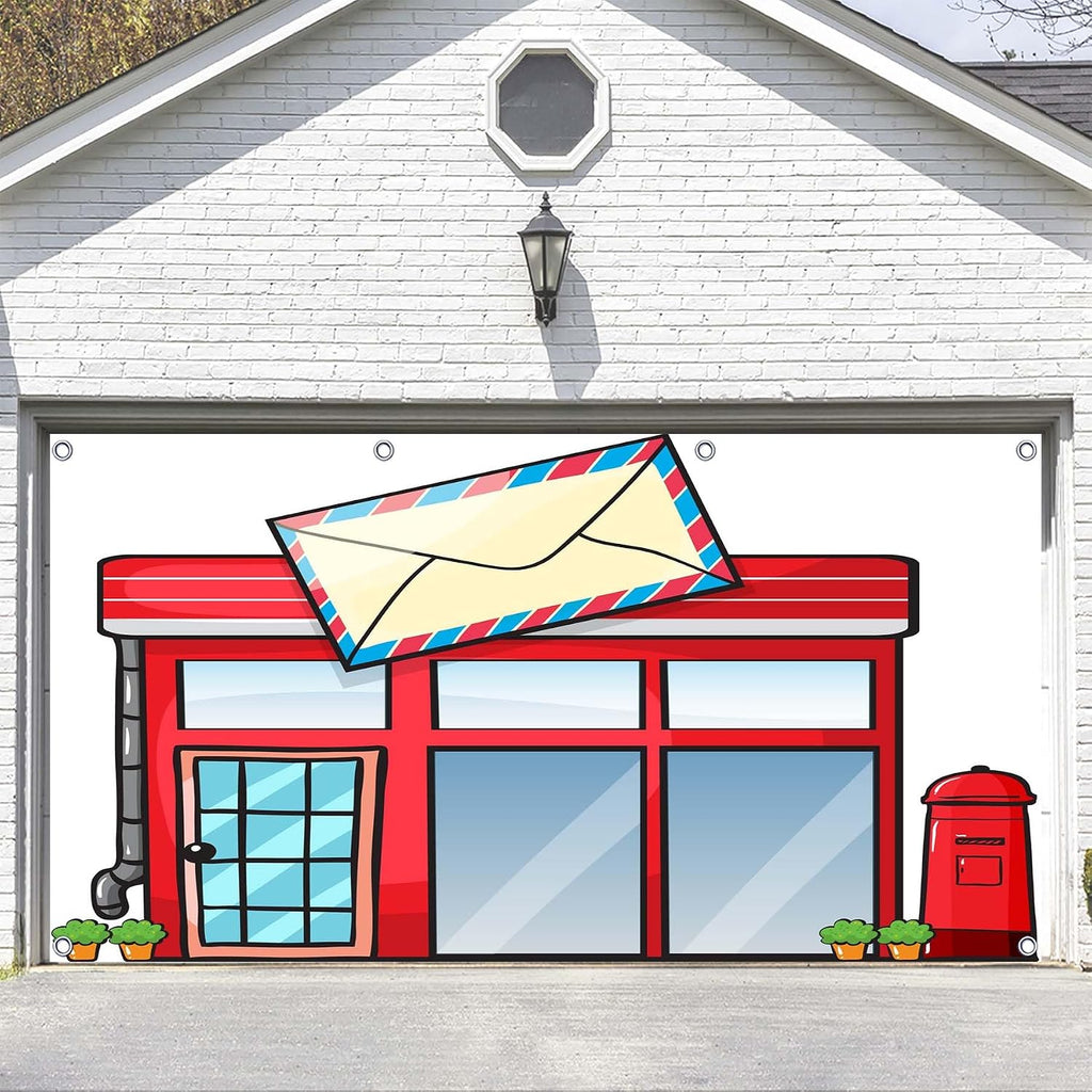 20x10ft Fabric Cartoon Post Office Backdrops Banner Children's Party Photography Background Mailbox Letter Backdrop for Birthday Party Banner Decorations Photo Studio Props