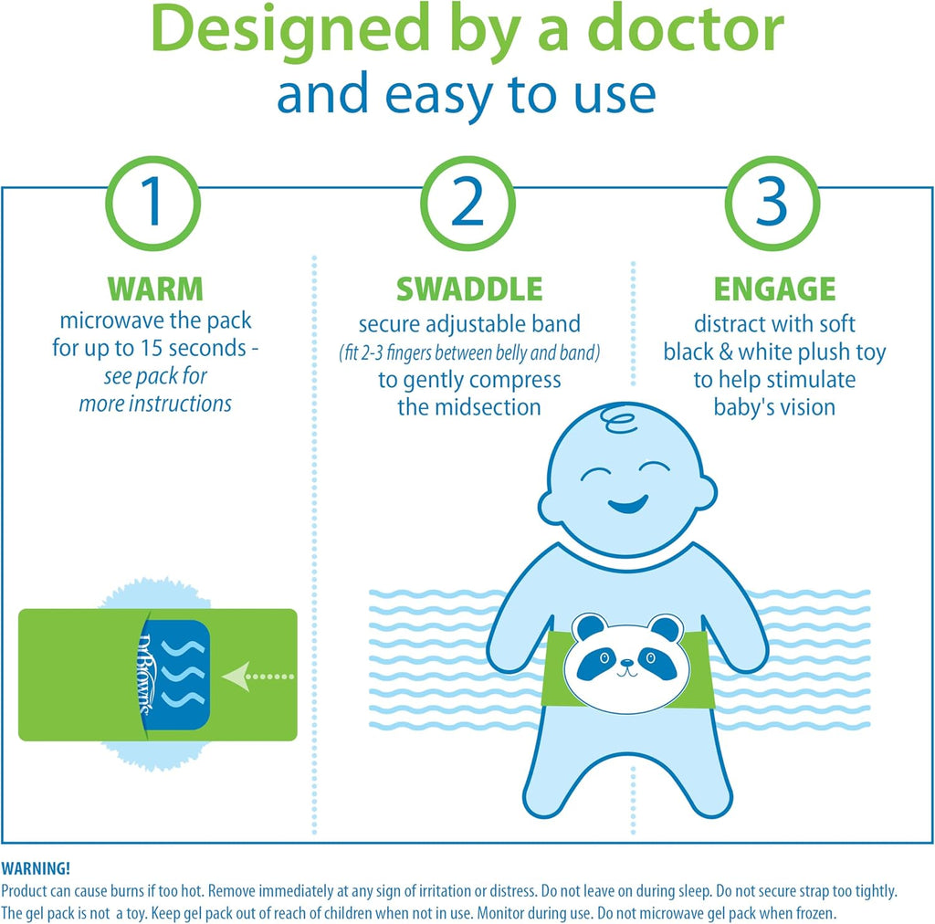 Dr. Brown's Infant Gripebelt Heated Belly Band,Soothe Baby's Tummy with Gentle Warmth and Compression,Panda,0m+,(Pack of 6)