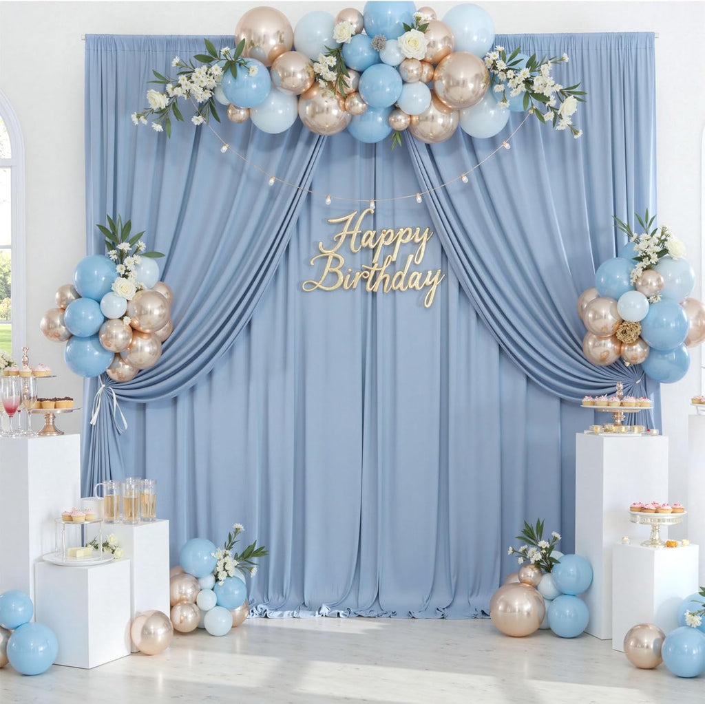 50ftx10ft Wrinkle Free Dusty Blue Backdrop Curtains for Parties, Silky Polyester Photo Backdrop Drapes 10 Panels 5x10ft Back Drop Cloth for Wedding Birthday Baby Shower Photography Background